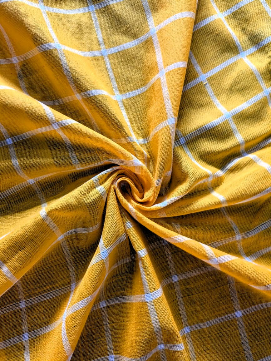 Running Fabric- Yellow Mercerised cotton with White checks