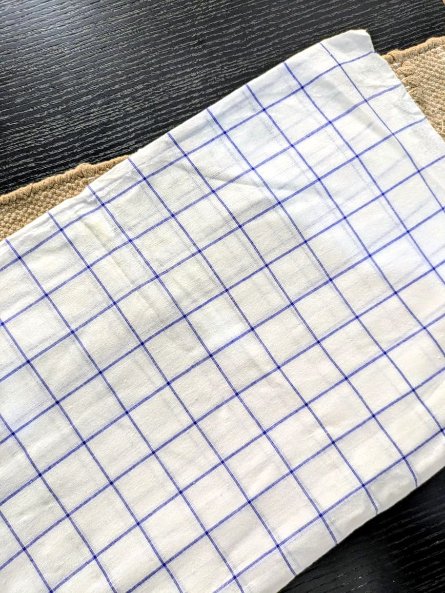 Running Fabric- White Mercerised cotton with Blue checks