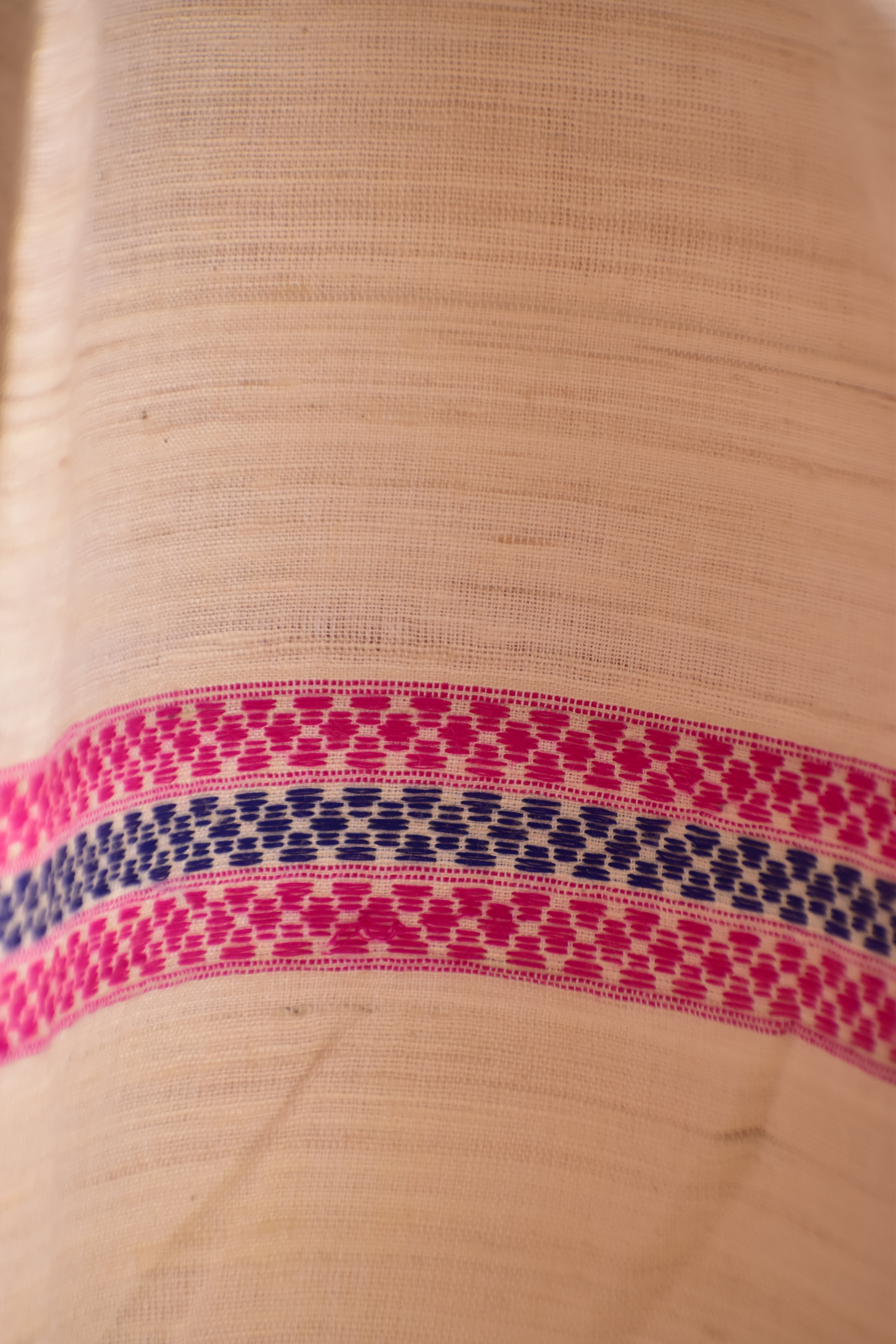 Cotton + Eri Dupatta - Pink & Navy Border