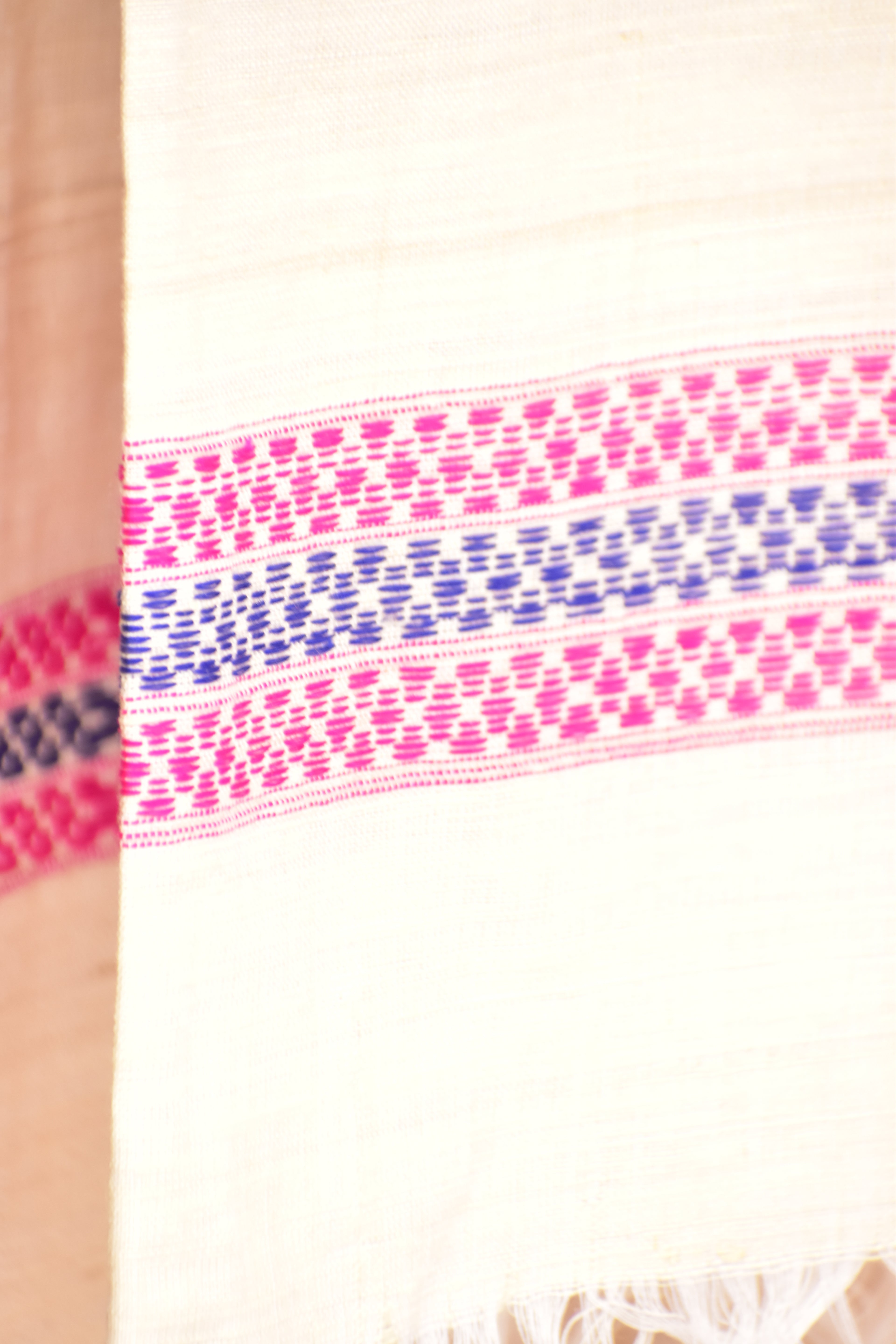 Cotton + Eri Dupatta - Pink & Navy Border