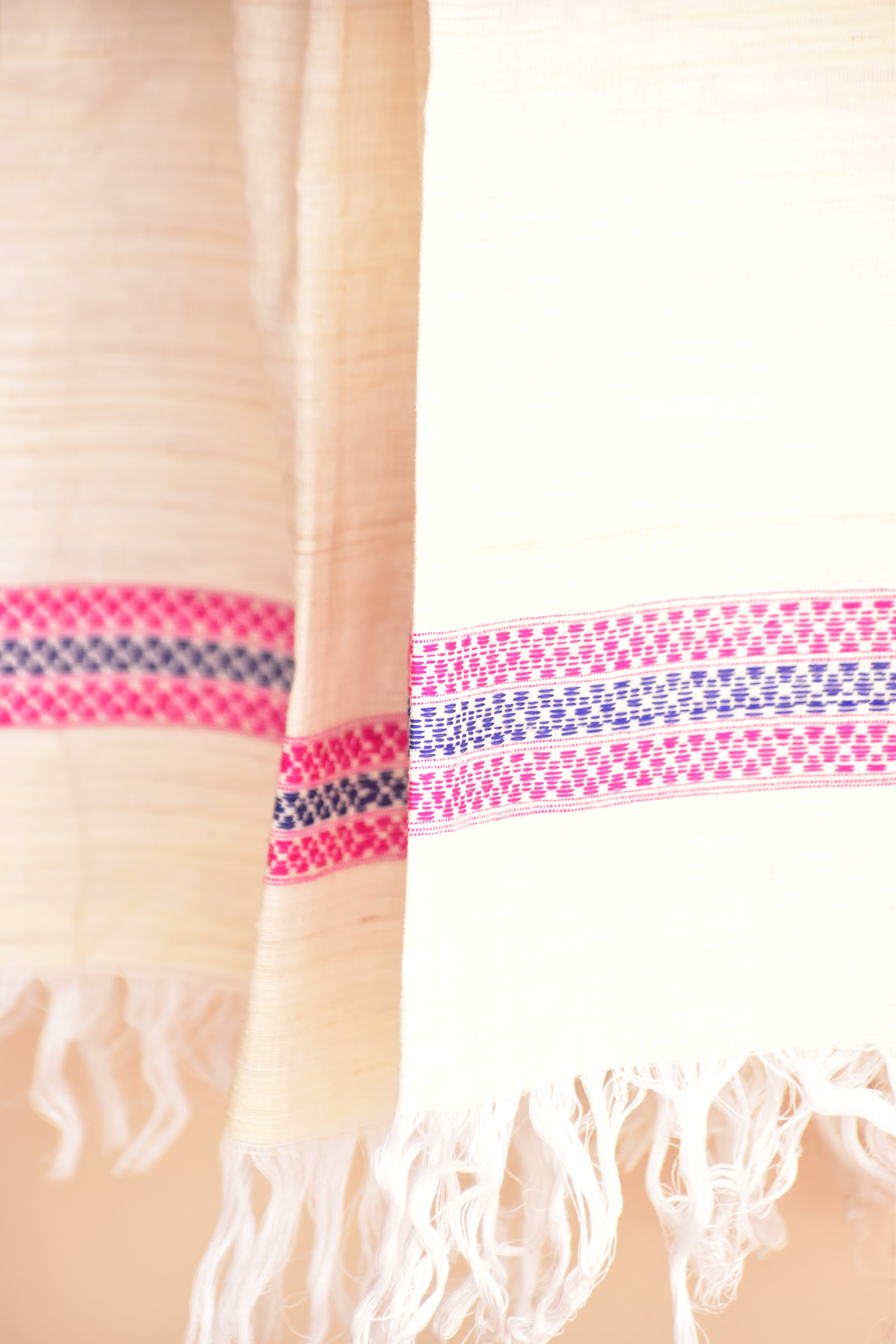 Cotton + Eri Dupatta - Pink & Navy Border