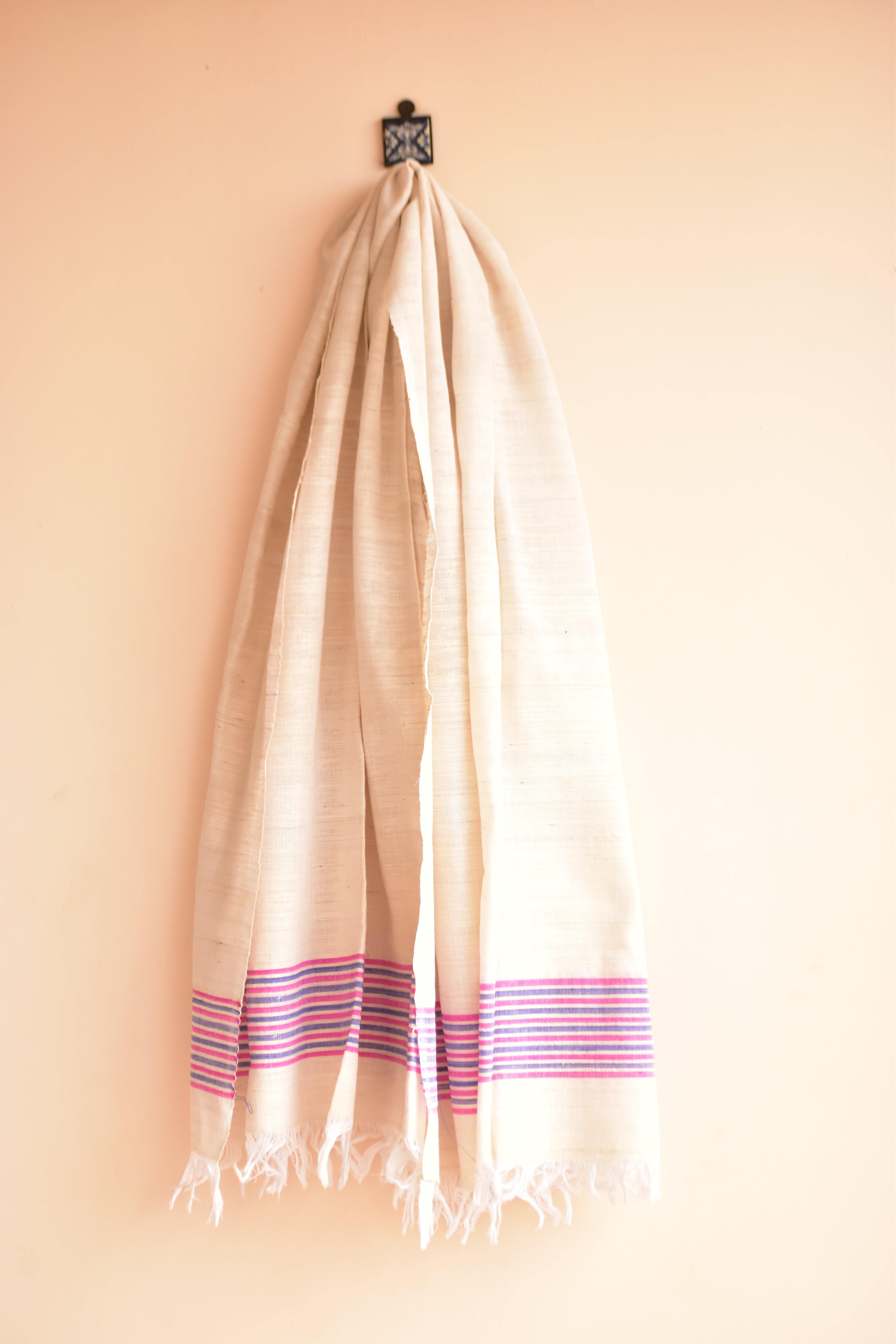 Cotton + Eri Dupatta - Pink & Purple Stripe