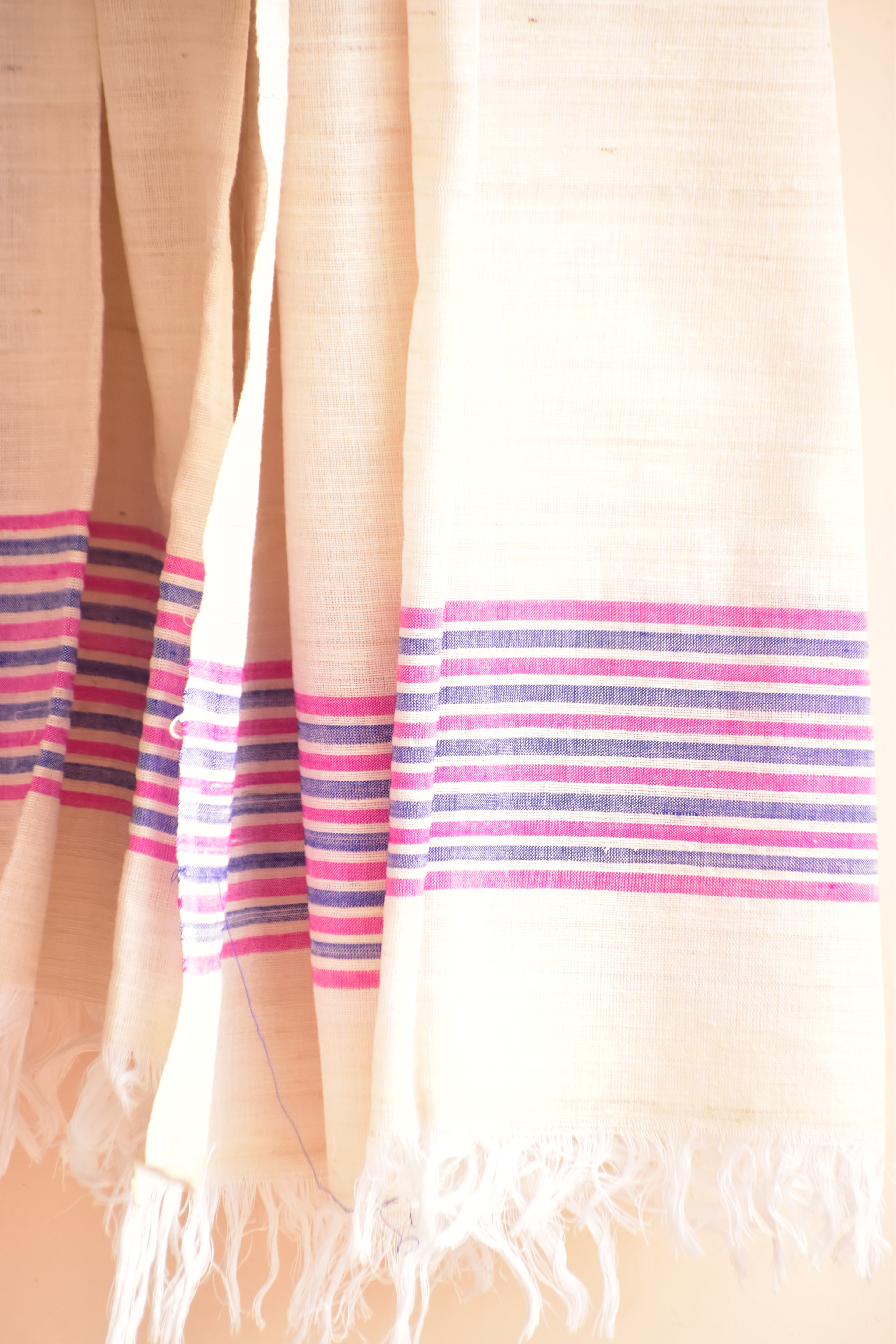 Cotton + Eri Dupatta - Pink & Purple Stripe