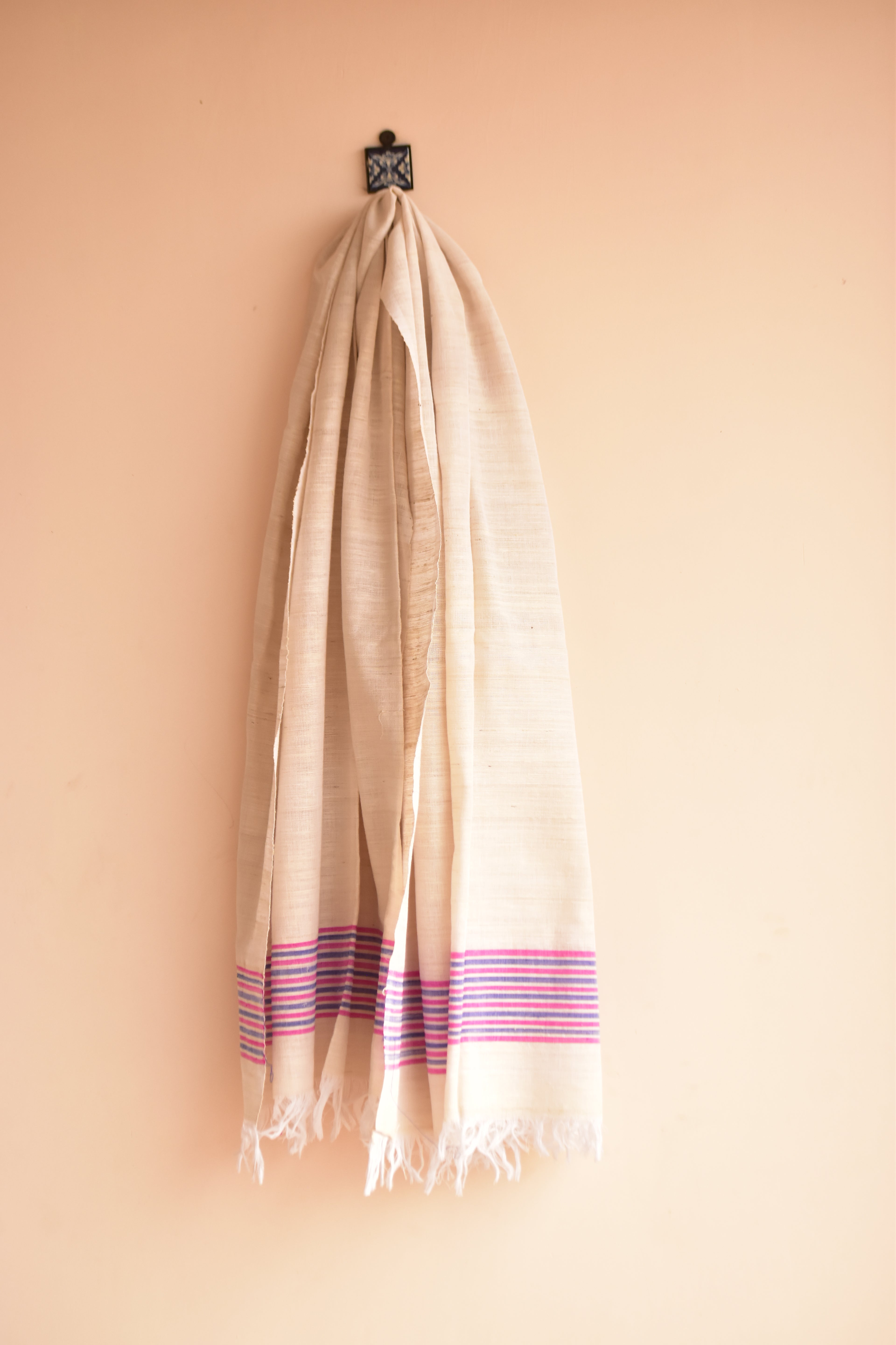 Cotton + Eri Dupatta - Pink & Purple Stripe