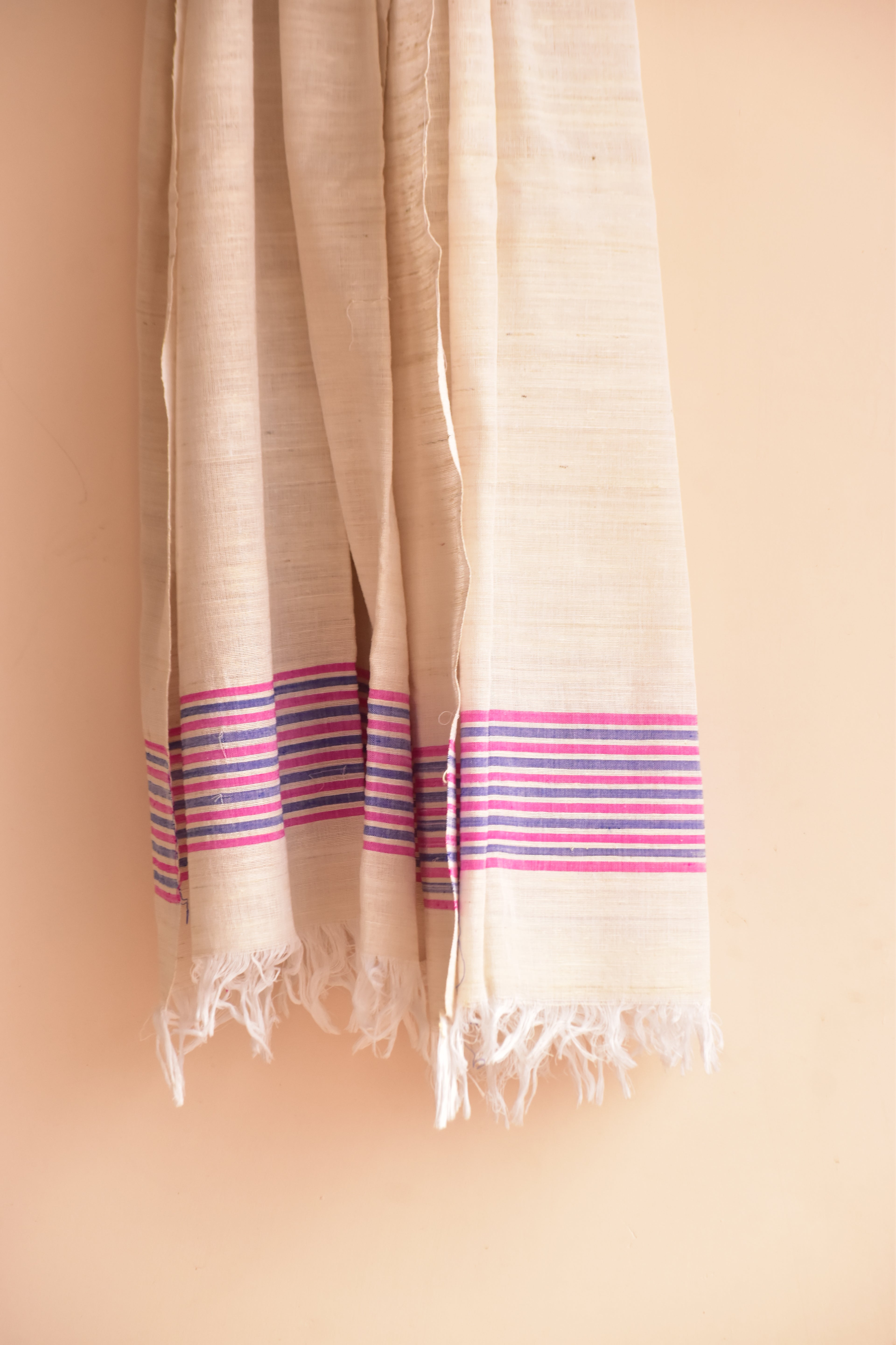 Cotton + Eri Dupatta - Pink & Purple Stripe