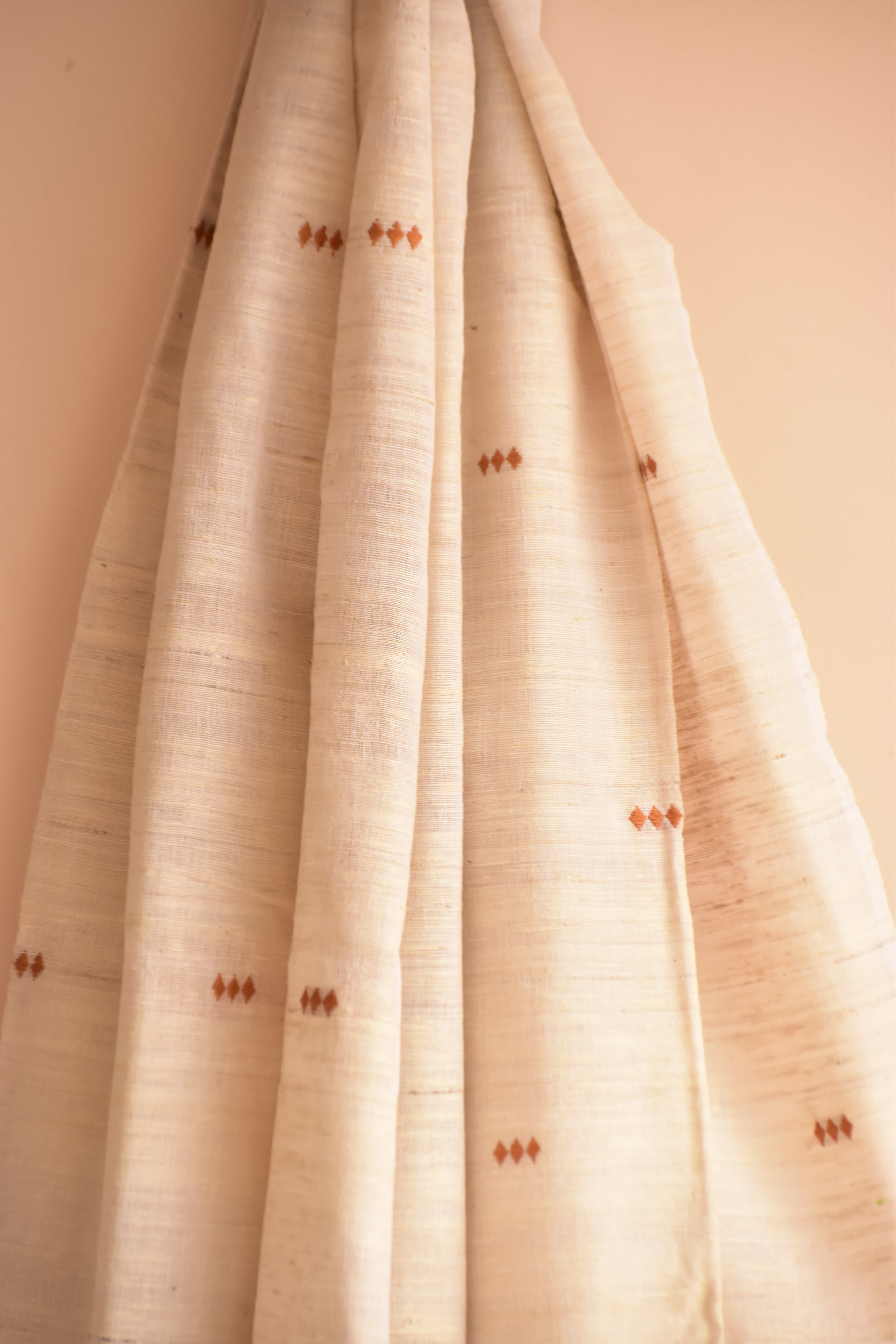 Cotton + Eri Dupatta - Beige Buta & Border