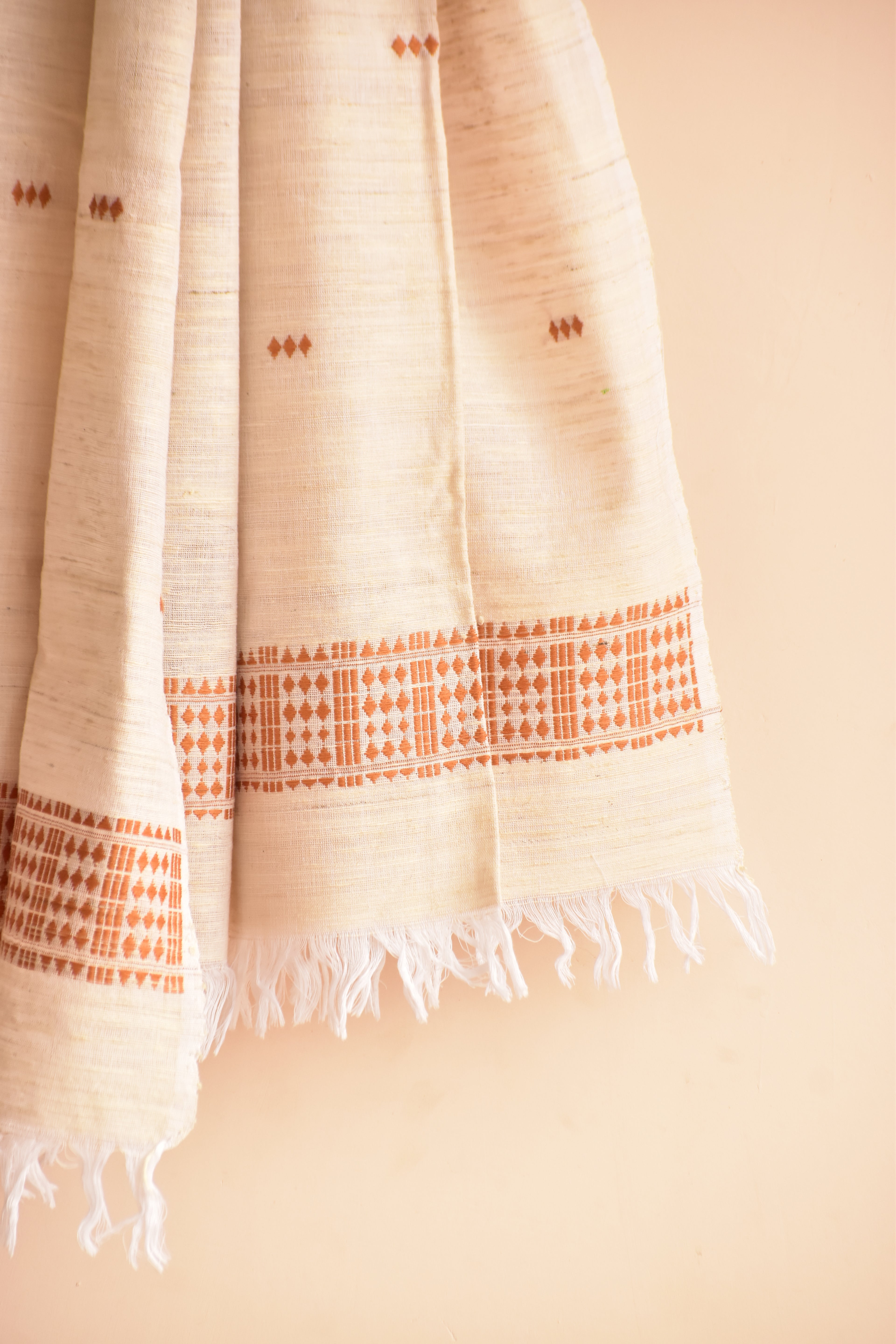 Cotton + Eri Dupatta - Beige Buta & Border