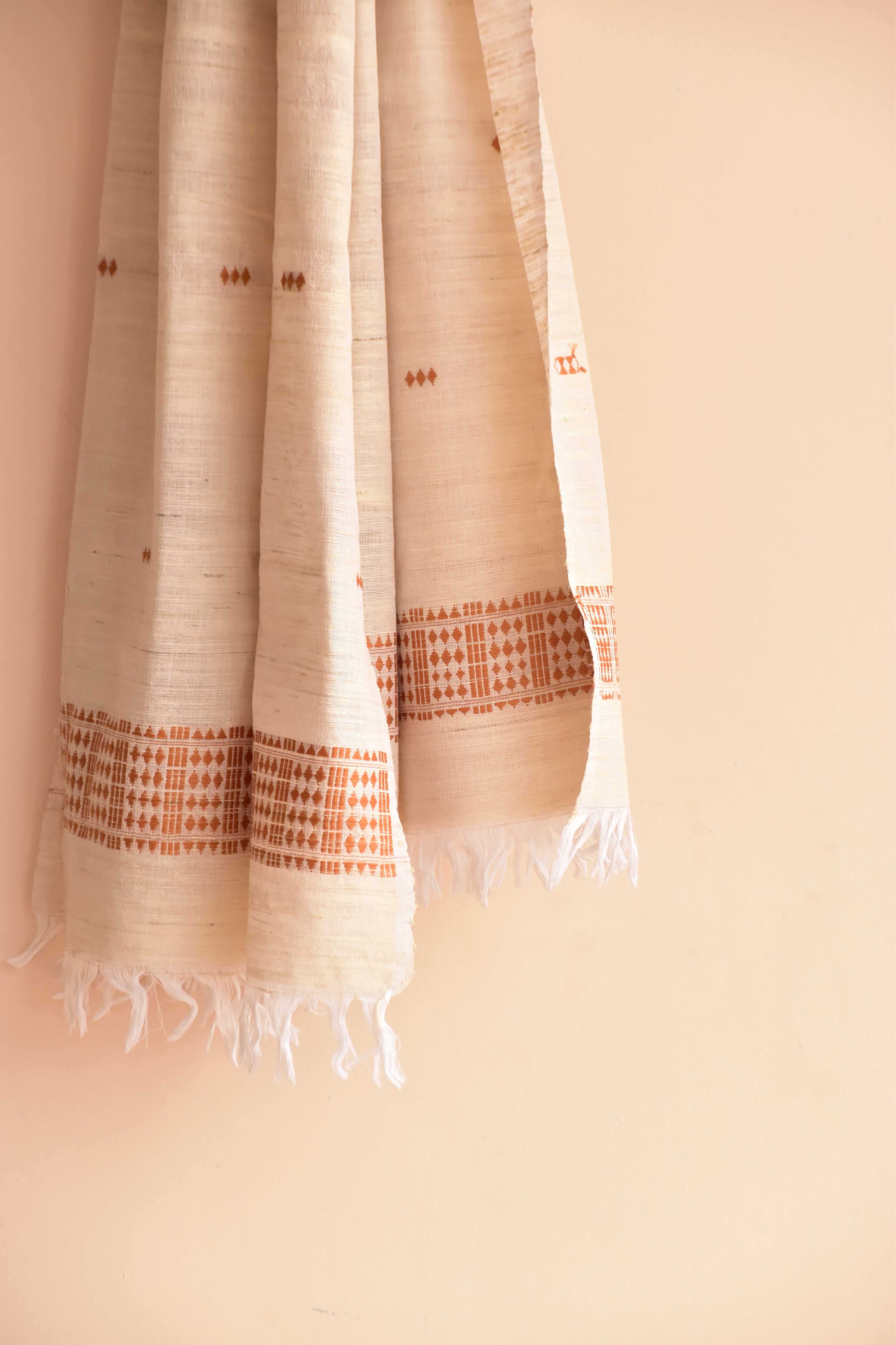 Cotton + Eri Dupatta - Beige Buta & Border