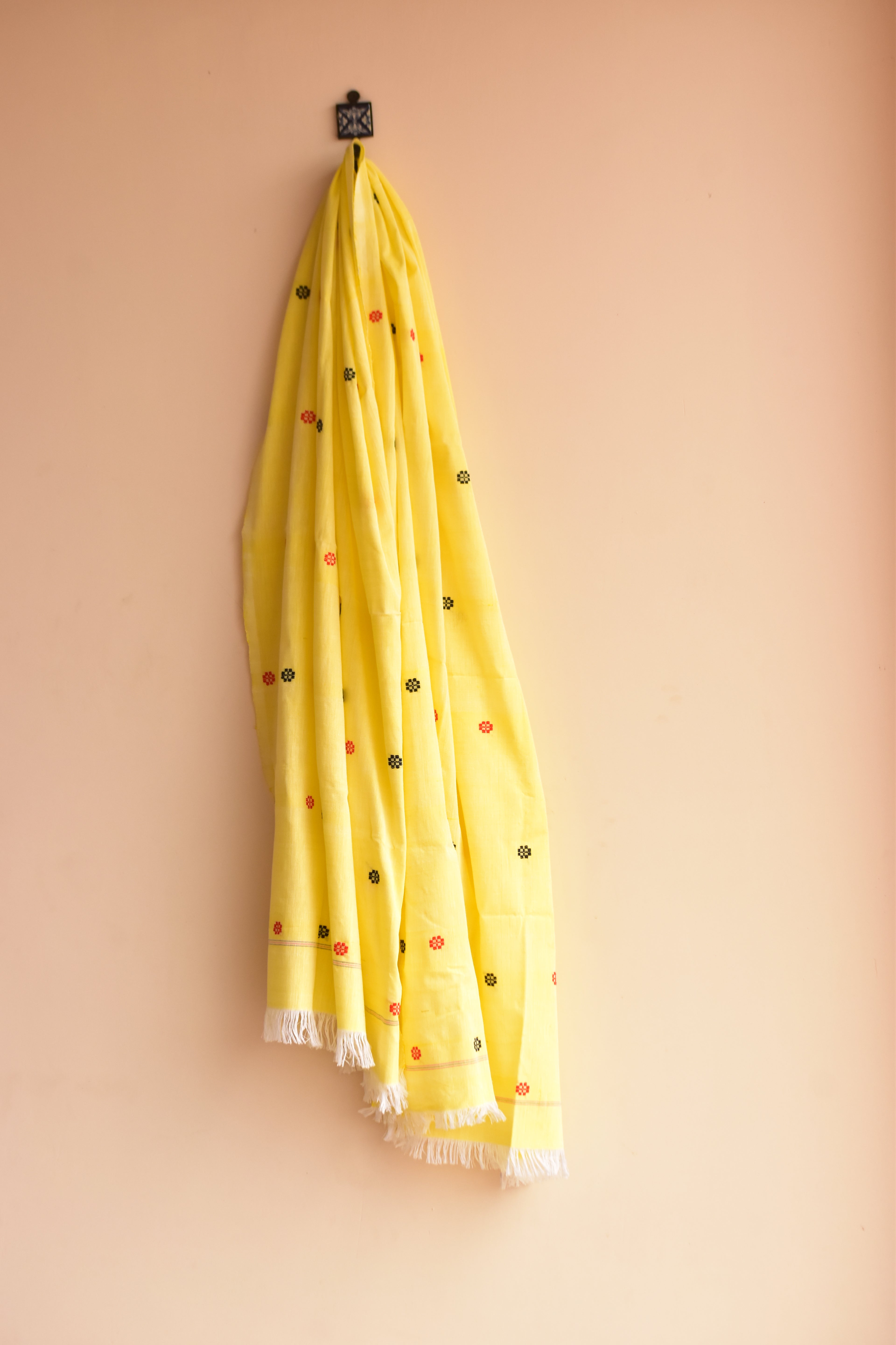 Handwoven Cotton Dupatta Yellow with Red & Black Buta