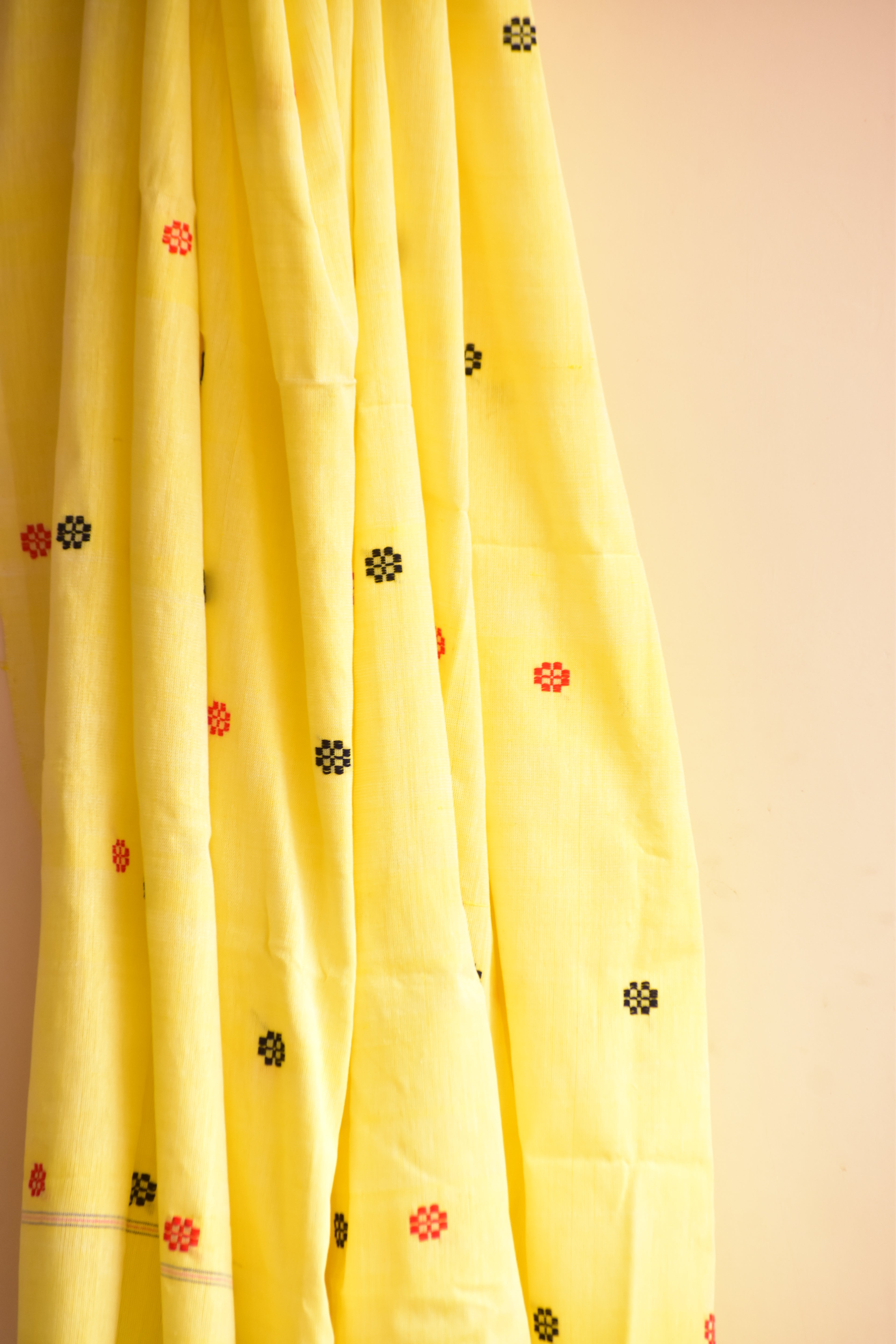 Handwoven Cotton Dupatta Yellow with Red & Black Buta