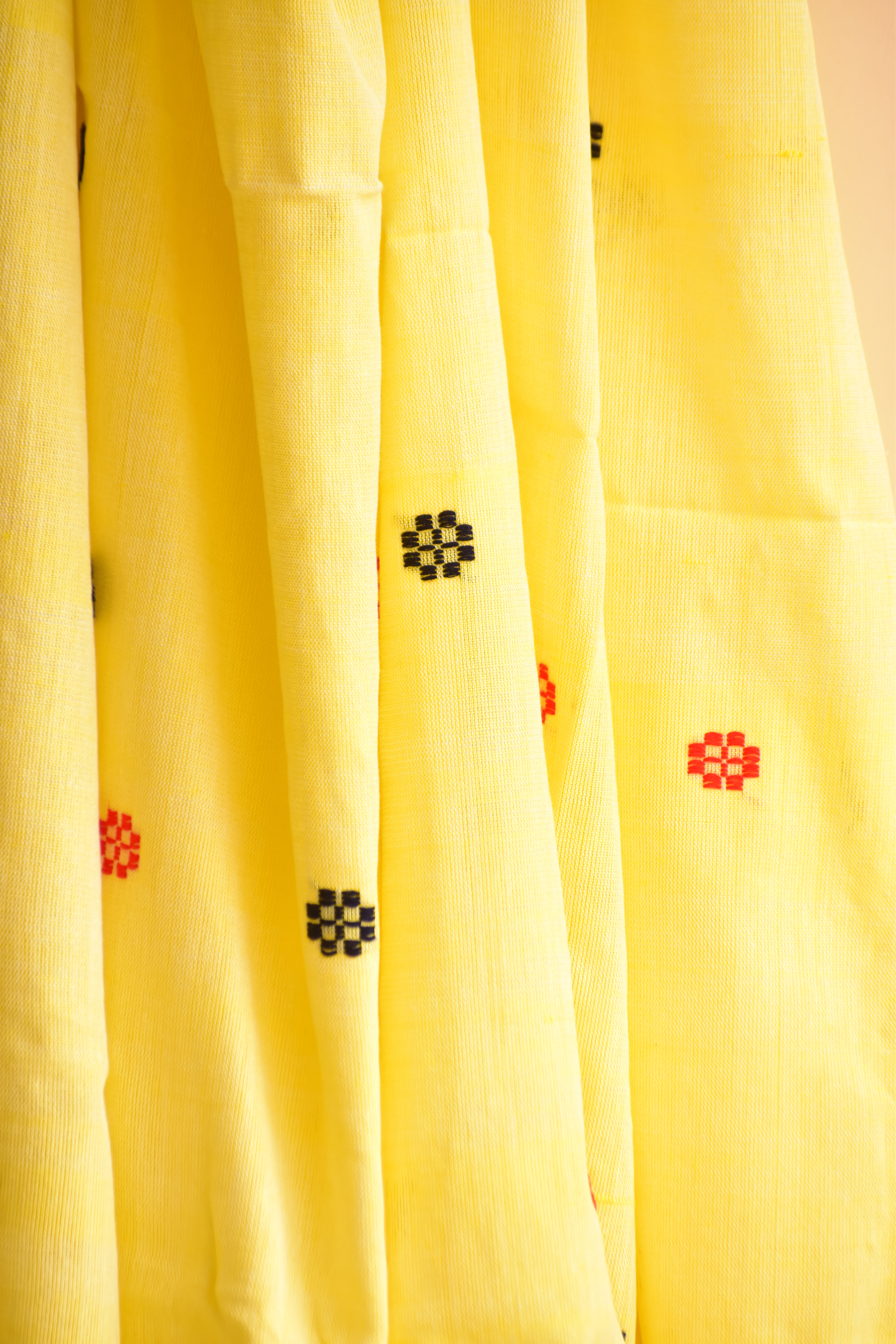 Handwoven Cotton Dupatta Yellow with Red & Black Buta