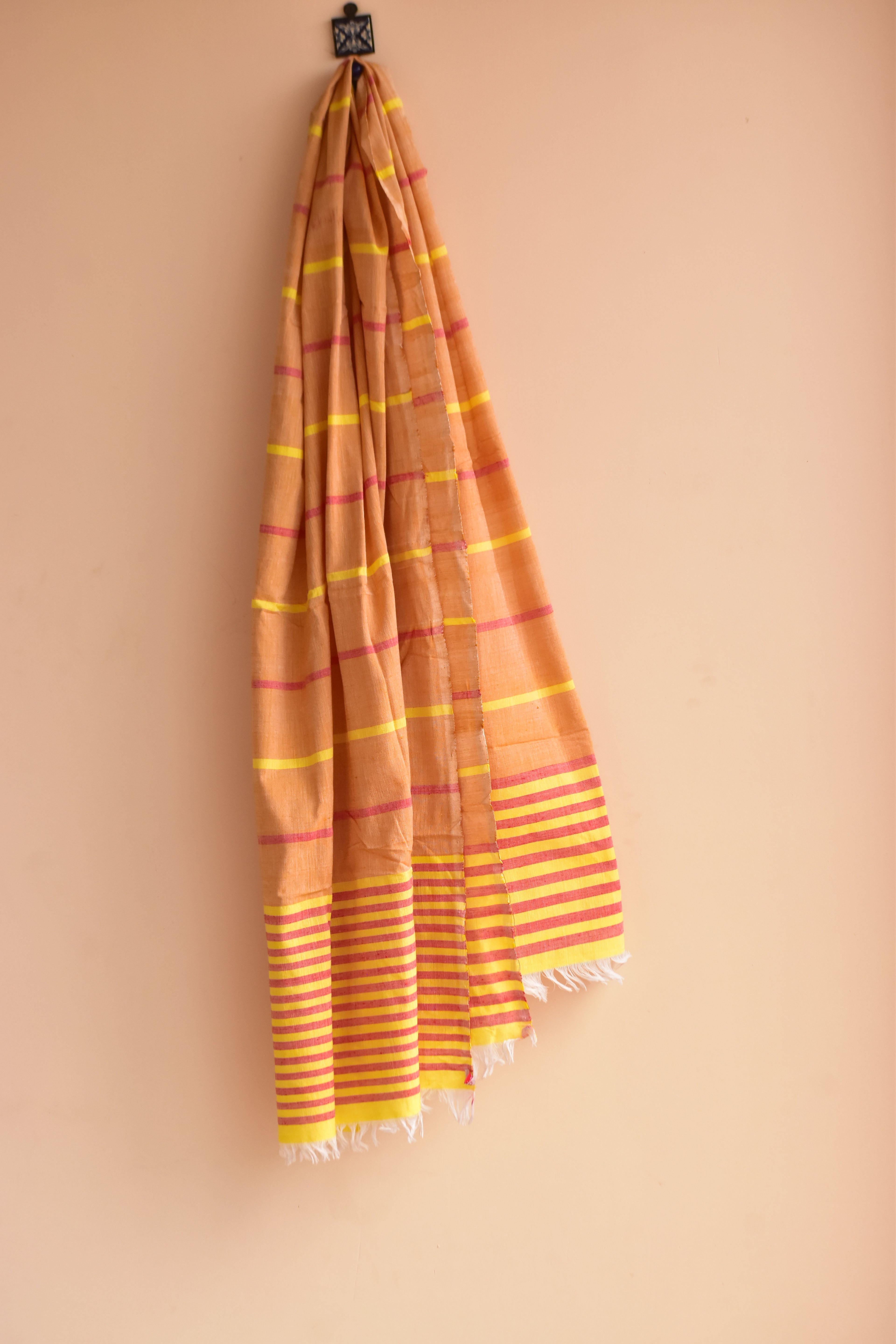 Handwoven Cotton Dupatta Yellow & Red Stripes