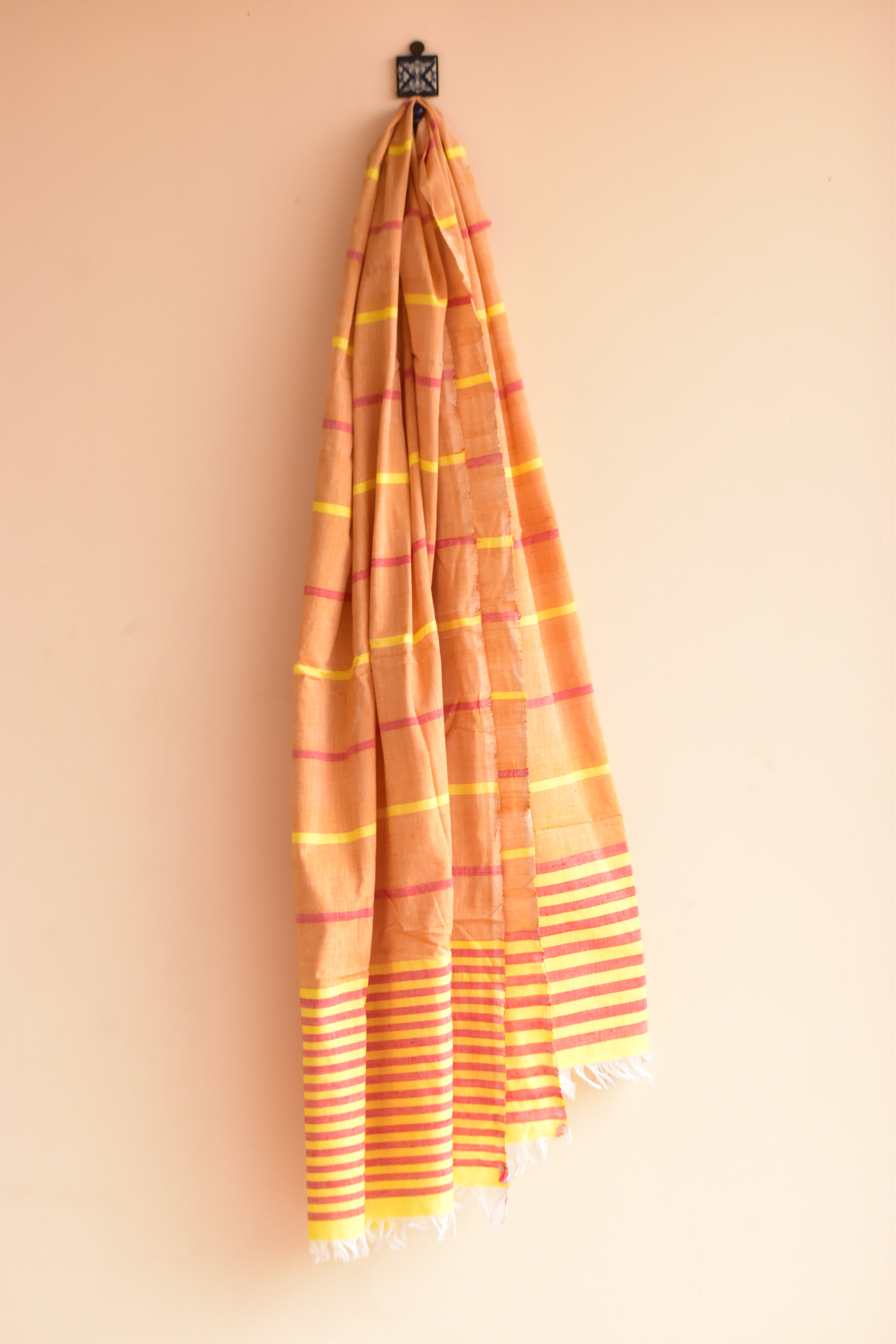 Handwoven Cotton Dupatta Yellow & Red Stripes
