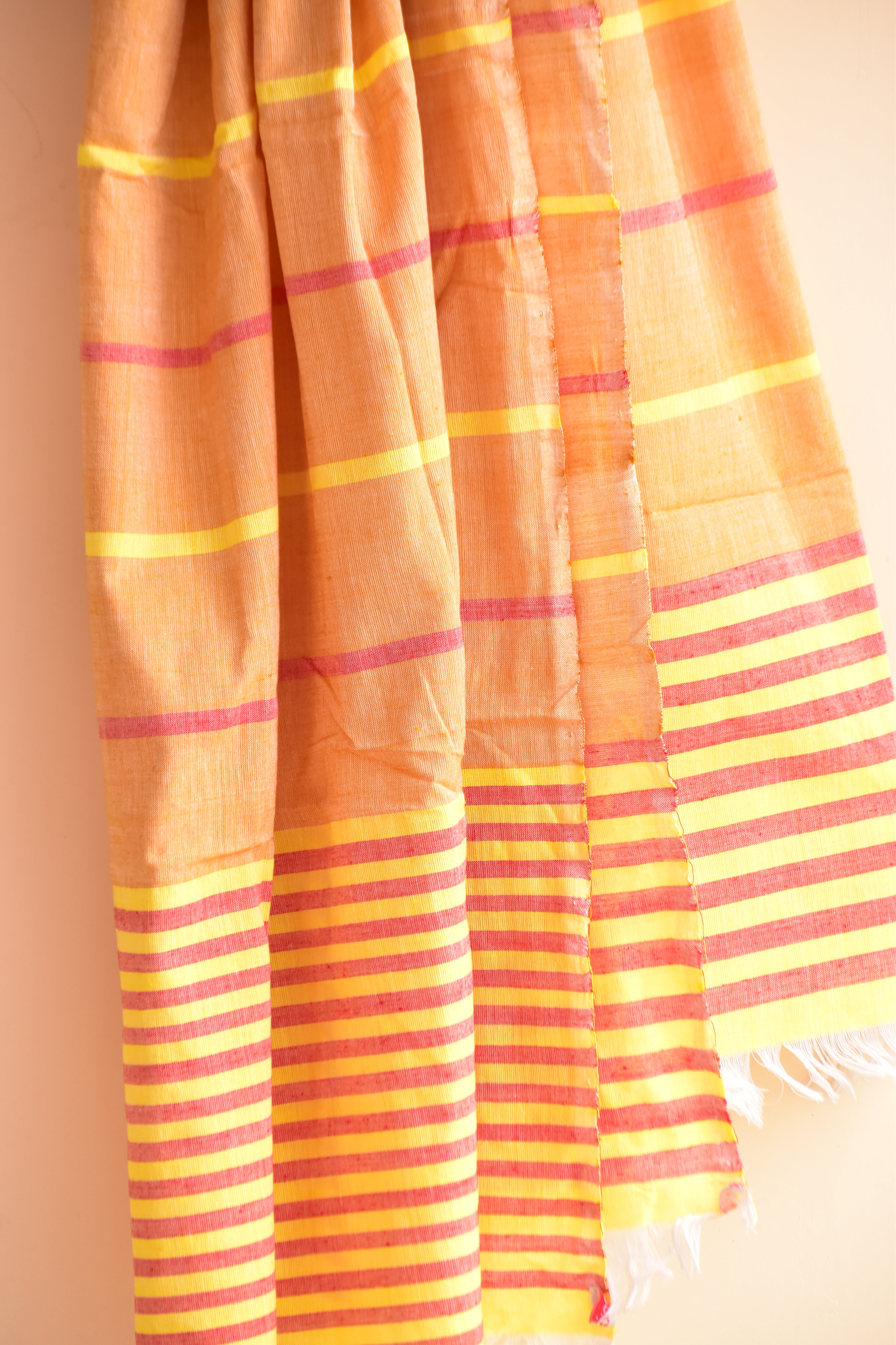 Handwoven Cotton Dupatta Yellow & Red Stripes