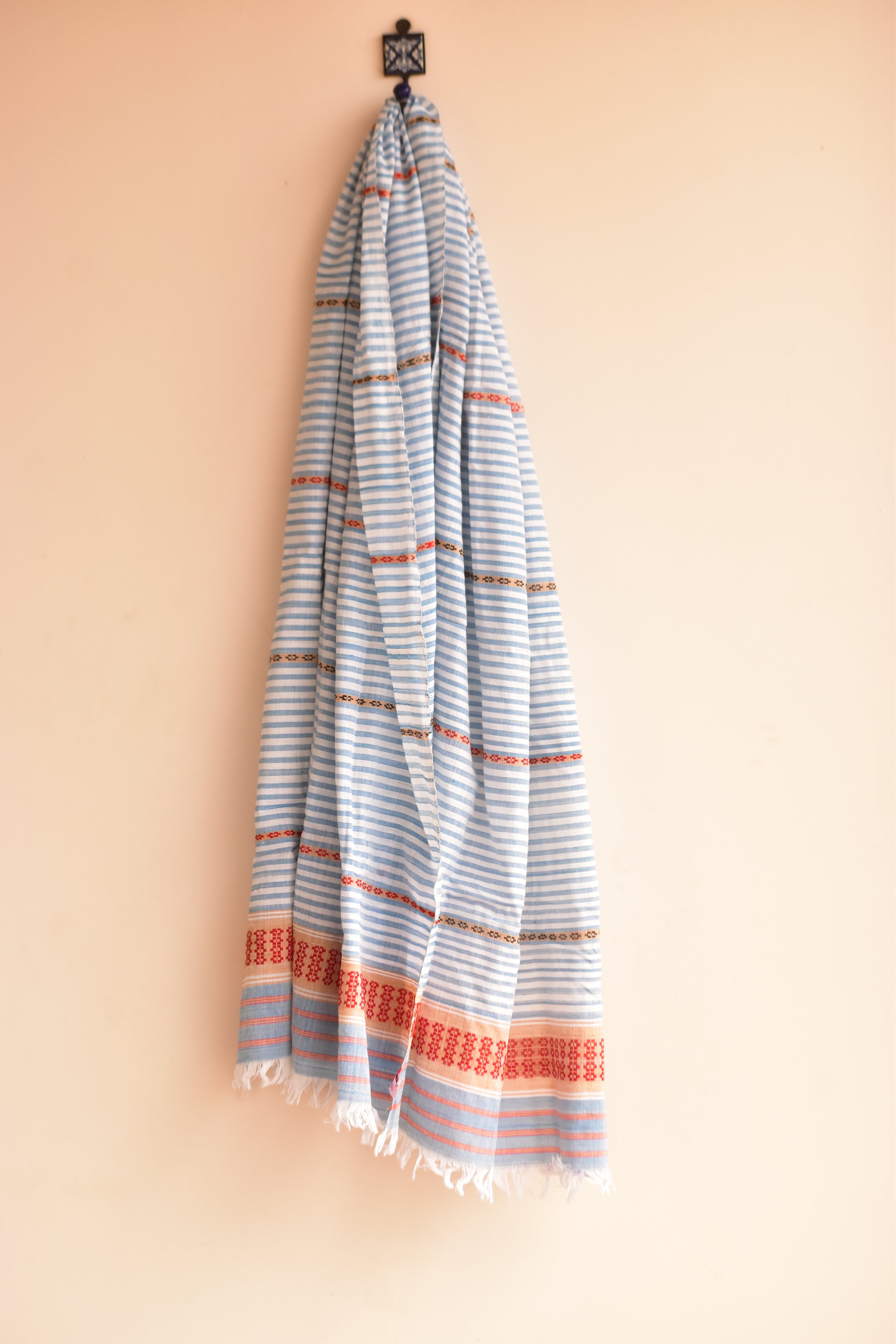 Handwoven Cotton Dupatta Blue & White Stripes