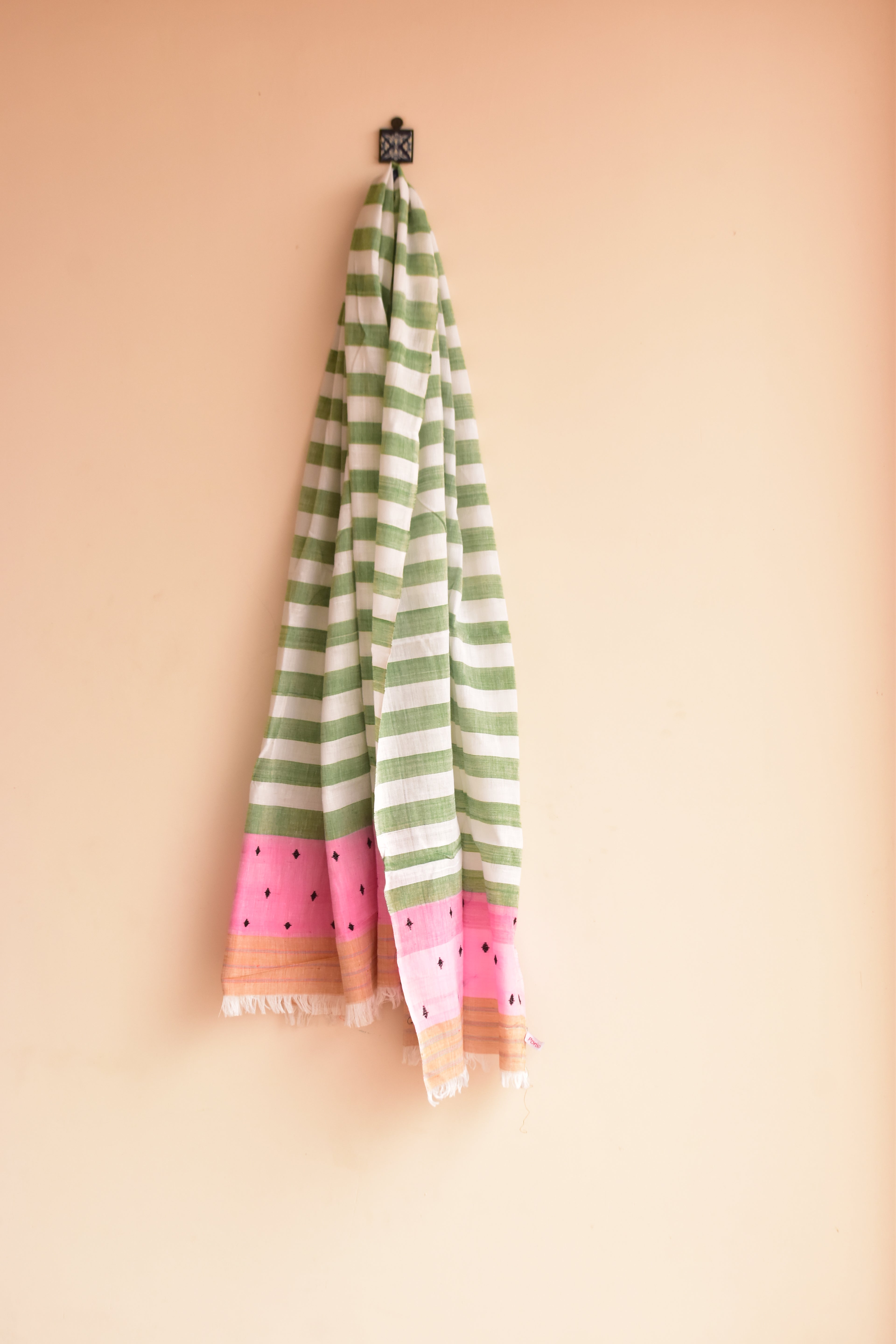 Handwoven Cotton Dupatta Green and White Stripes