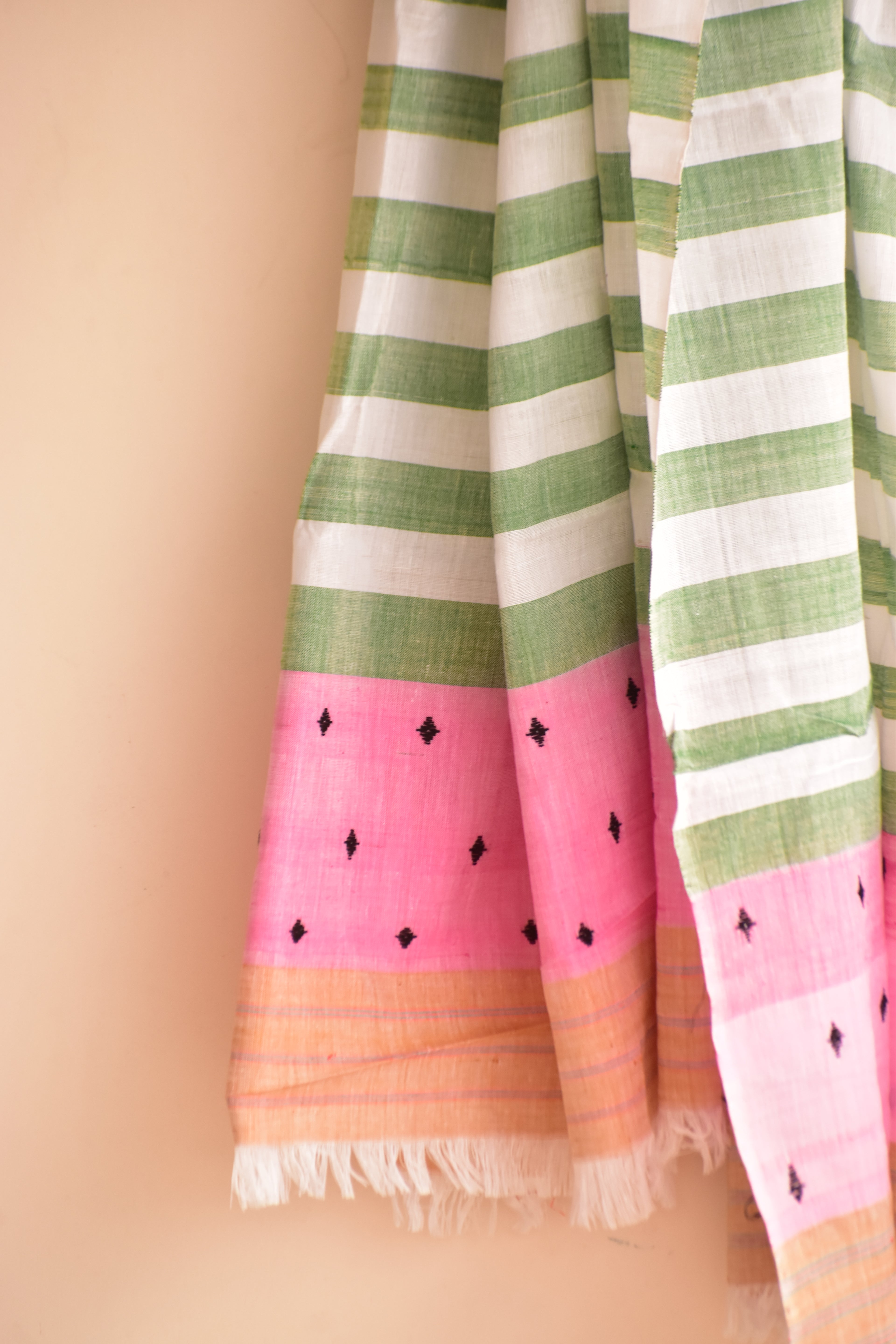 Handwoven Cotton Dupatta Green and White Stripes