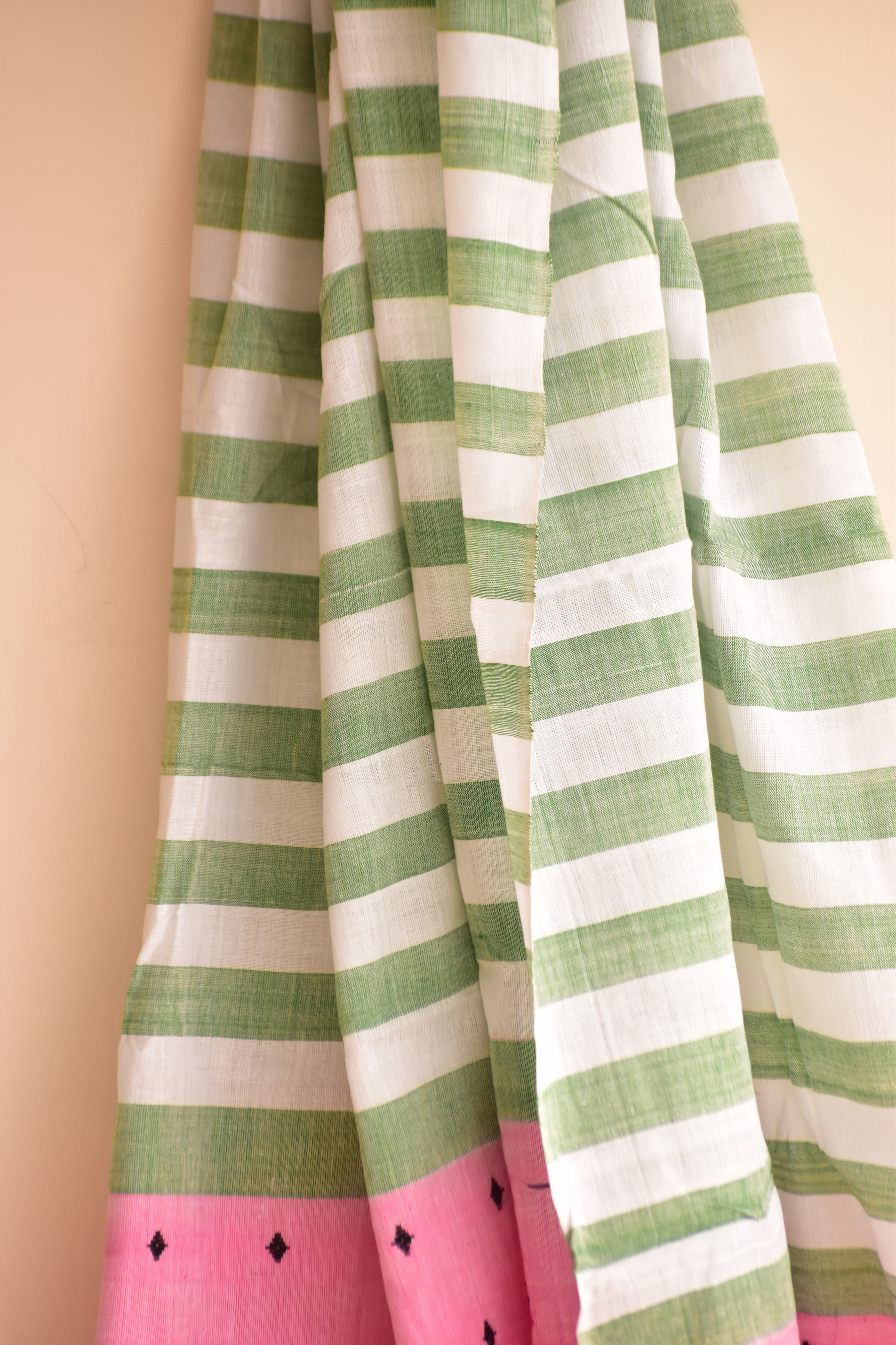 Handwoven Cotton Dupatta Green and White Stripes