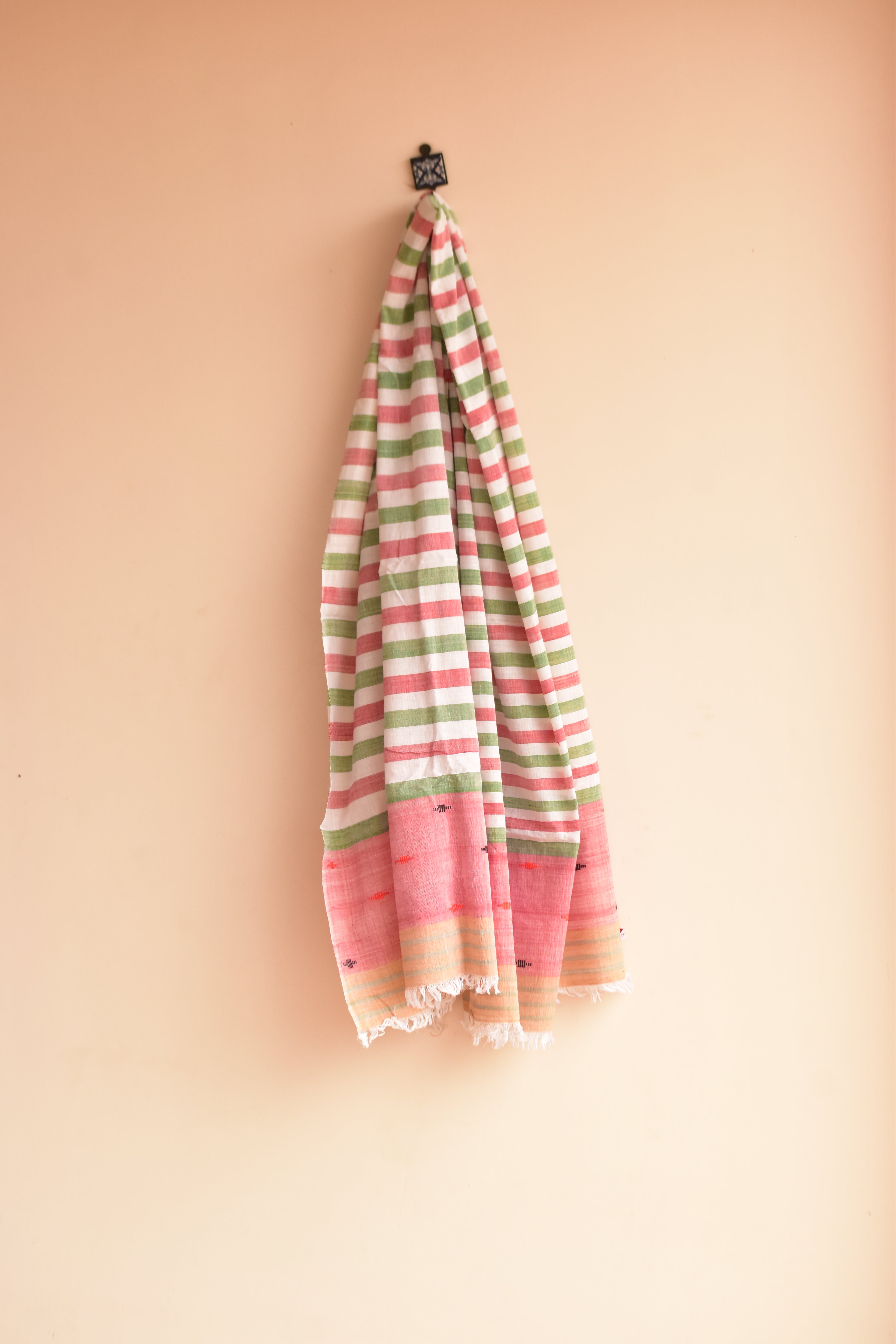 Handwoven Cotton Dupatta Pink & Green Stripes