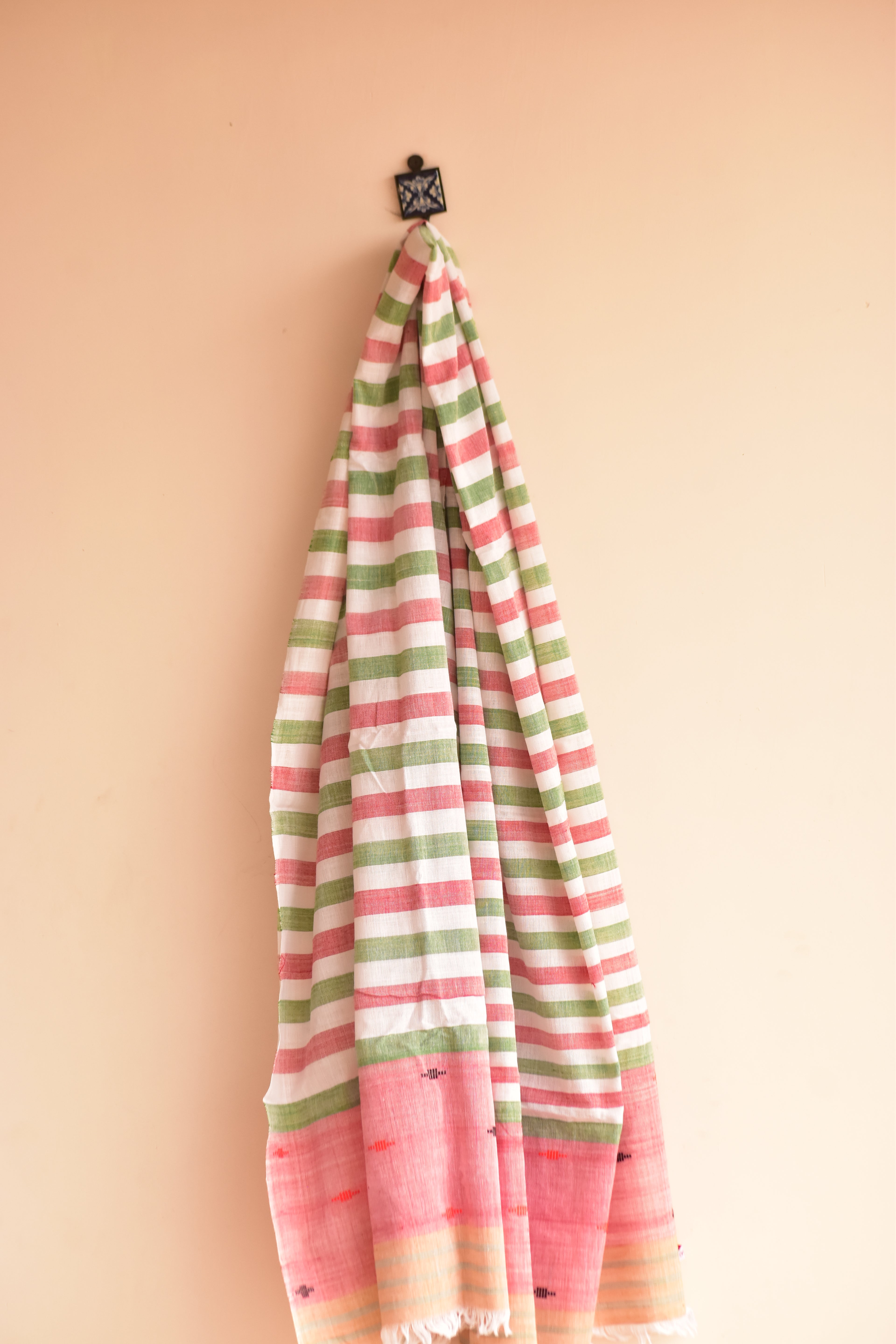 Handwoven Cotton Dupatta Pink & Green Stripes