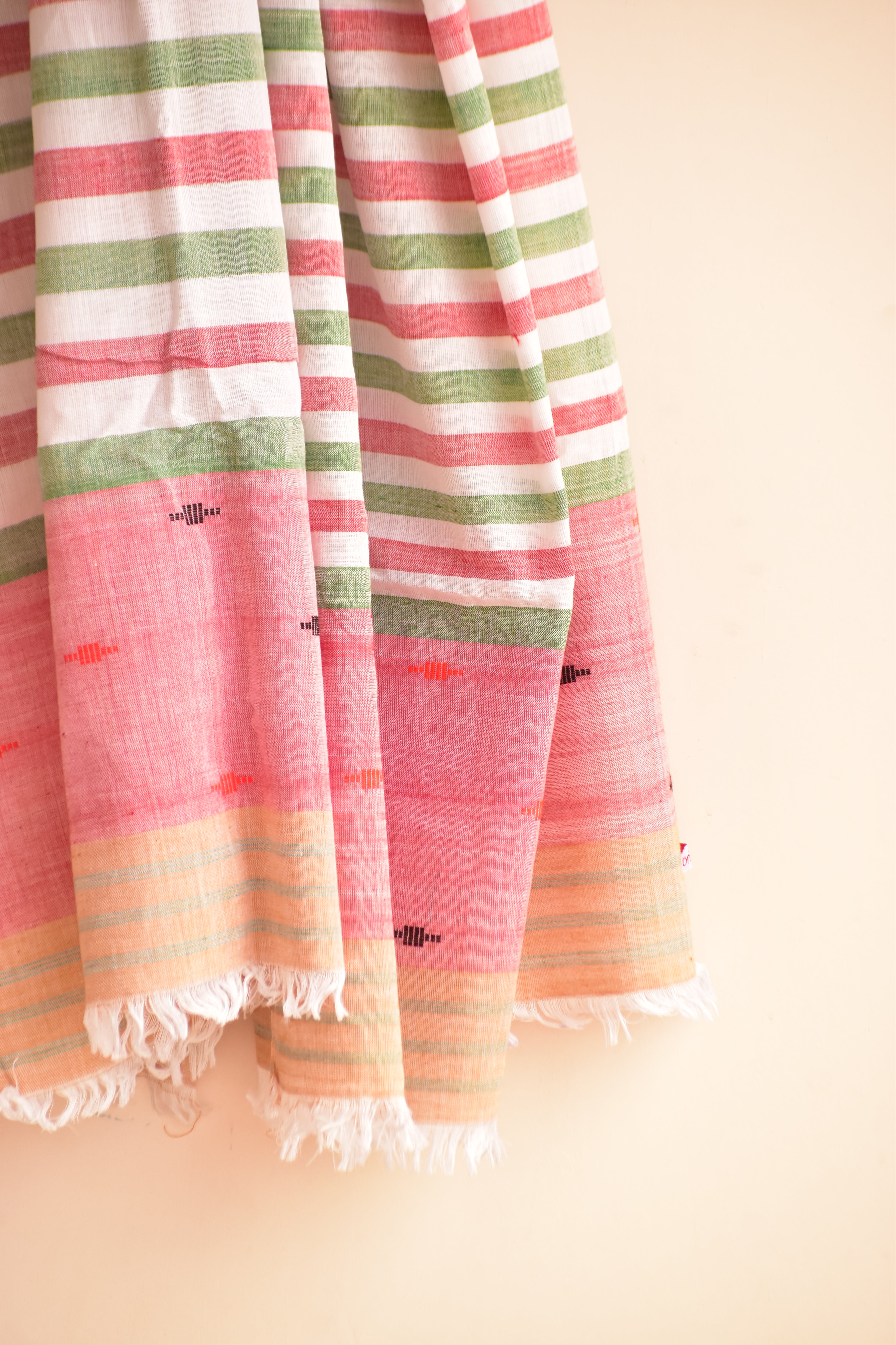 Handwoven Cotton Dupatta Pink & Green Stripes