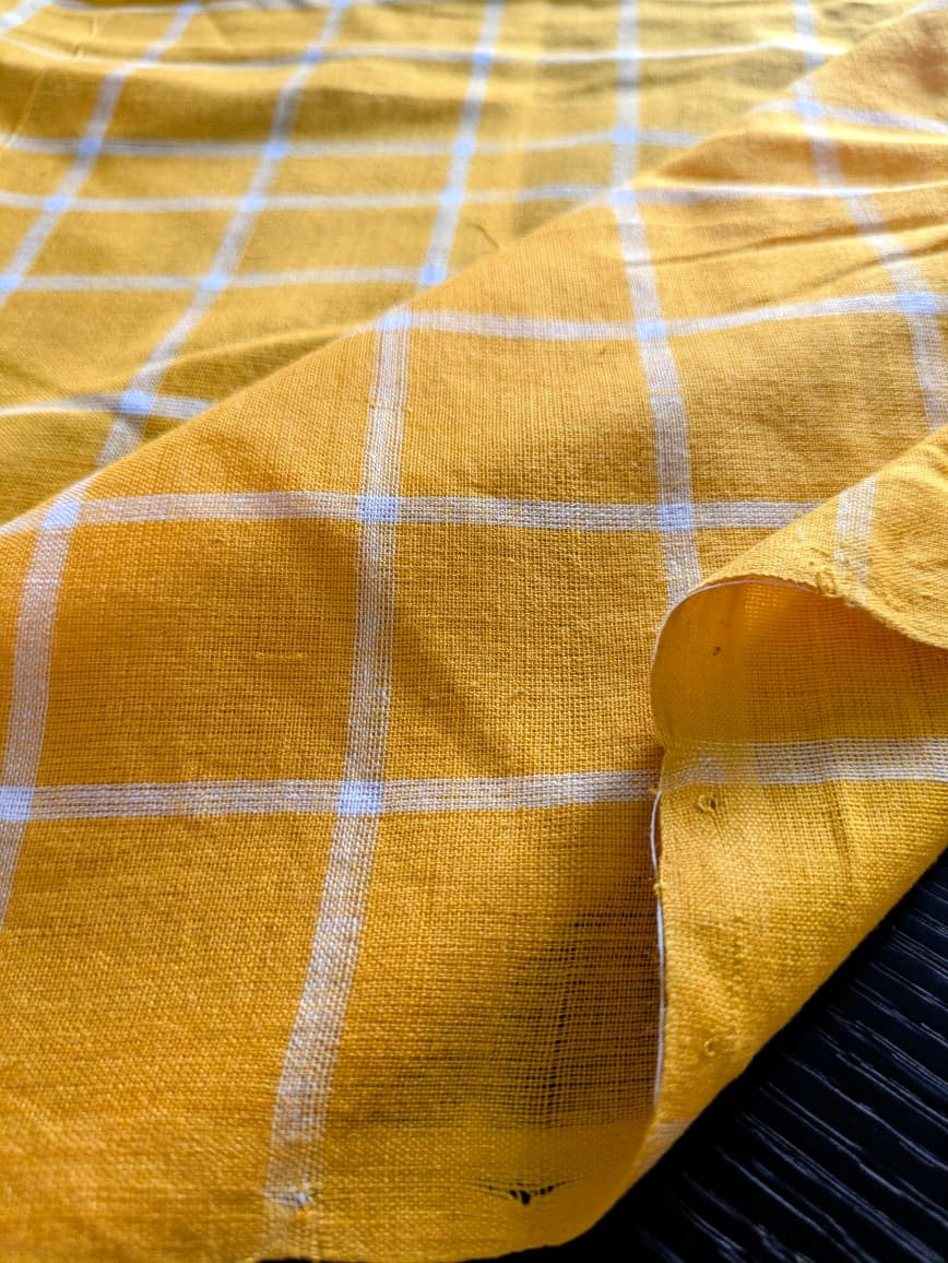 Running Fabric- Yellow Mercerised cotton with White checks