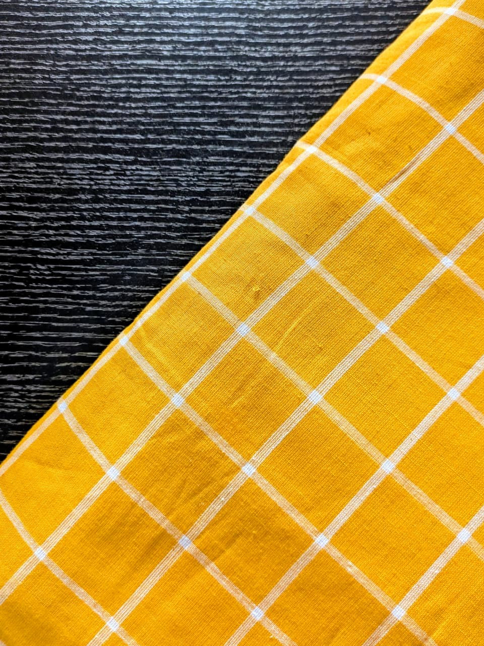 Running Fabric- Yellow Mercerised cotton with White checks