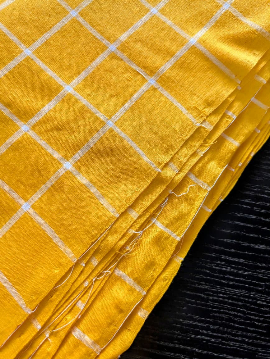Running Fabric- Yellow Mercerised cotton with White checks