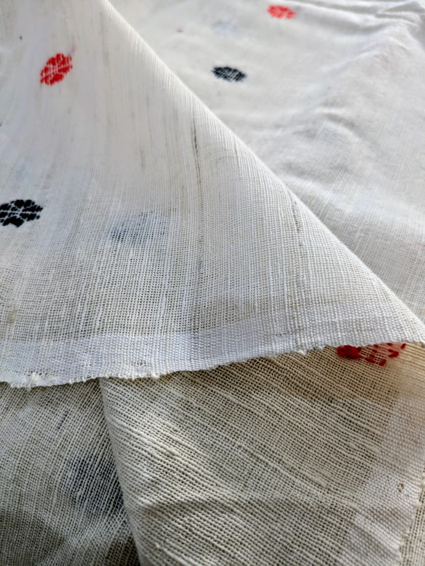 Running Fabric- Mercerised Cotton + Eri Silk with red and black motifs