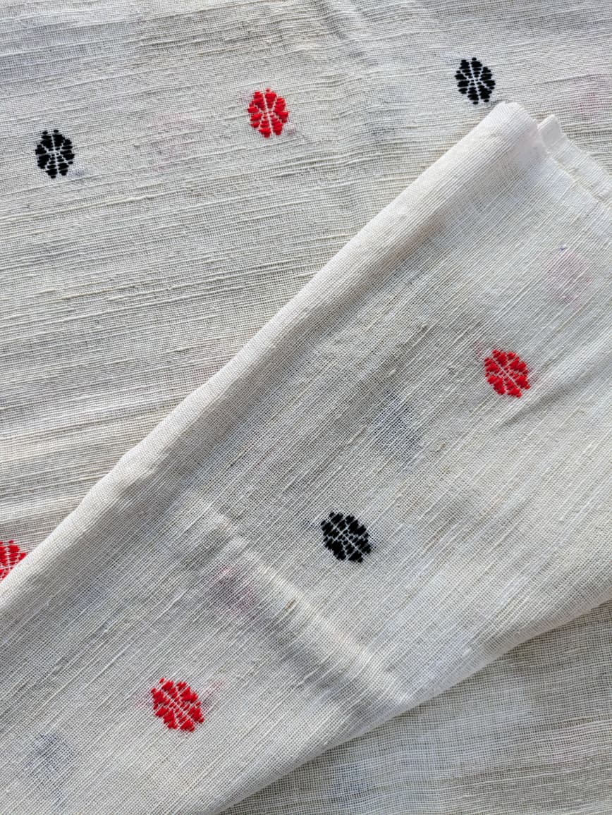 Running Fabric- Mercerised Cotton + Eri Silk with red and black motifs