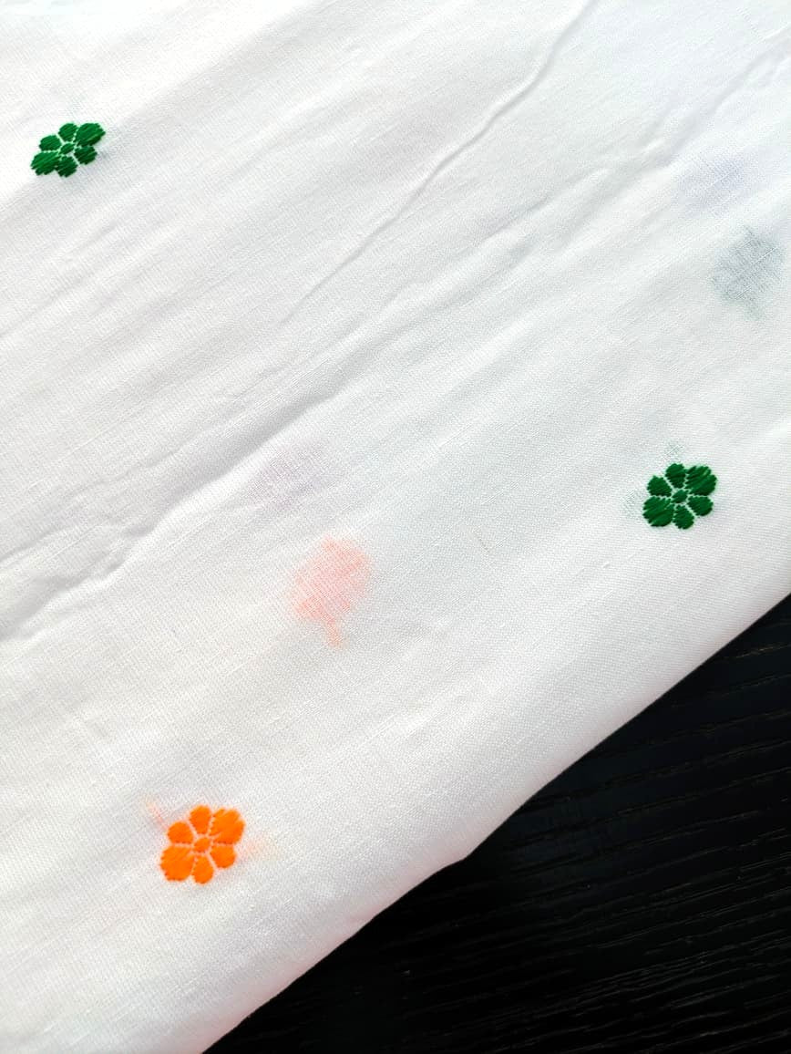 Running Fabric- White Mercerised cotton with multicolored motifs