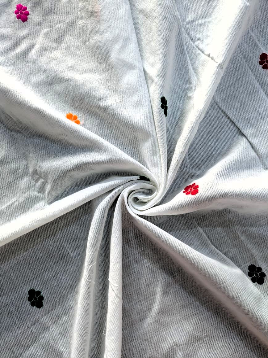 Running Fabric- White Mercerised cotton with multicolored motifs