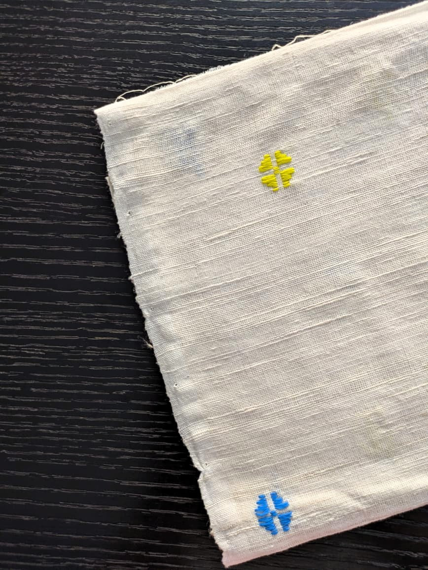 Running Fabric- Mercerised Cotton+ Eri Silk with Yellow & Blue motifs