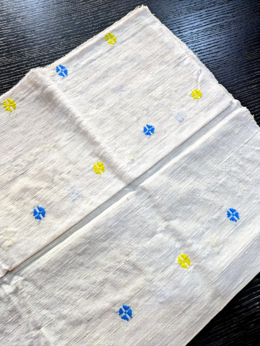 Running Fabric- Mercerised Cotton+ Eri Silk with Yellow & Blue motifs