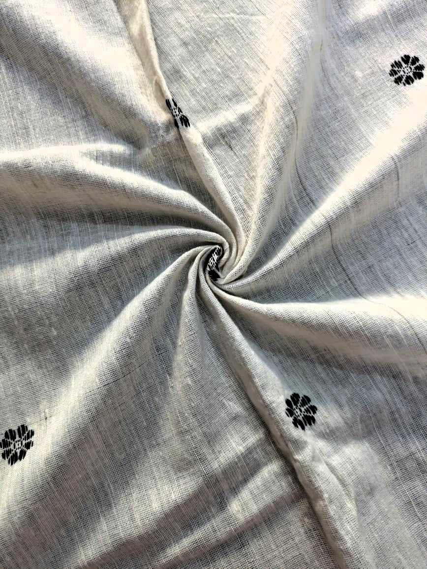 Running Fabric- Mercerised Cotton+ Eri Silk with Black motifs