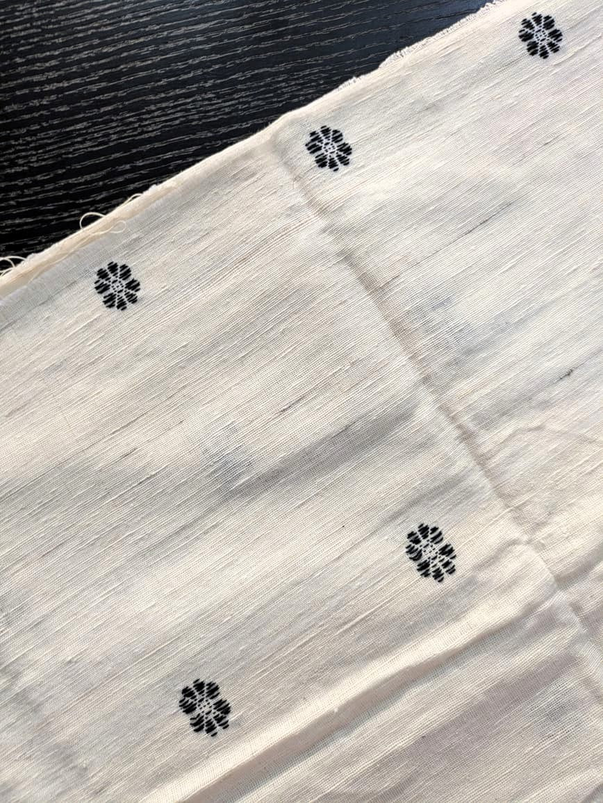 Running Fabric- Mercerised Cotton+ Eri Silk with Black motifs