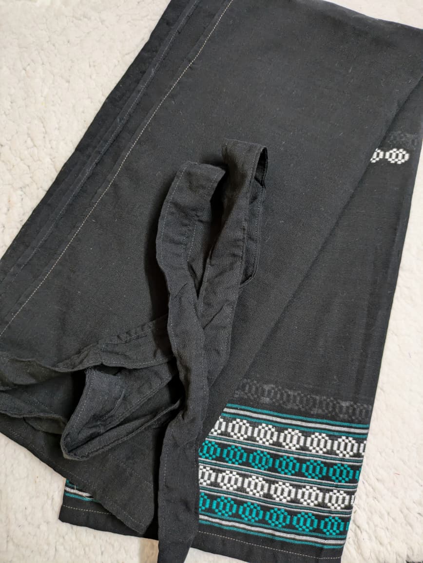 Handwoven Wraparound Black with Blue and White