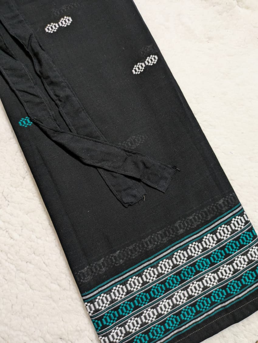 Handwoven Wraparound Black with Blue and White