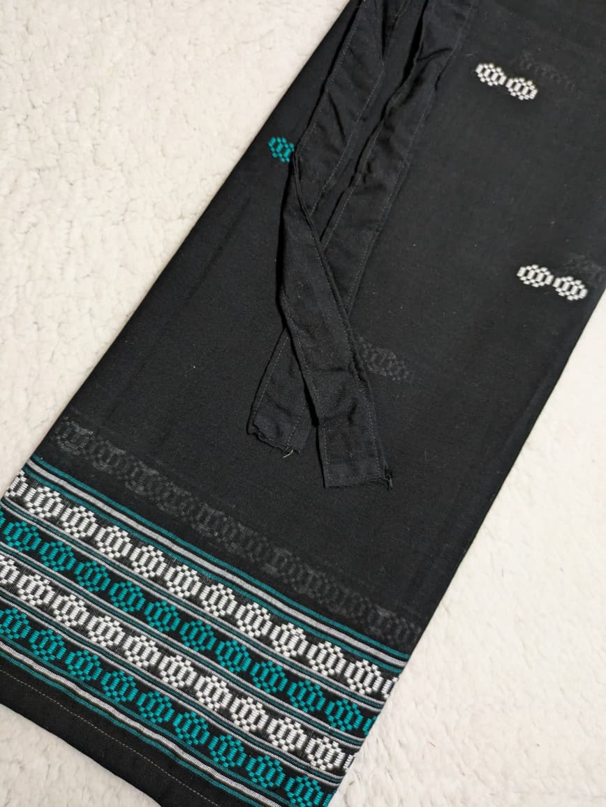 Handwoven Wraparound Black with Blue and White