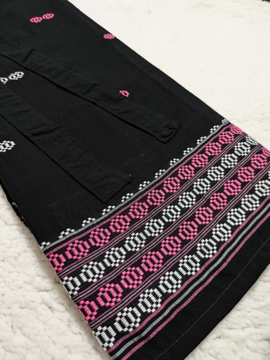 Handwoven Wraparound Black and Pink and White