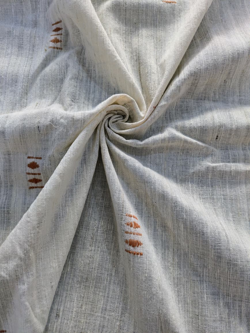 Running Fabric- Mercerised Cotton+ Eri Silk with Beige motifs