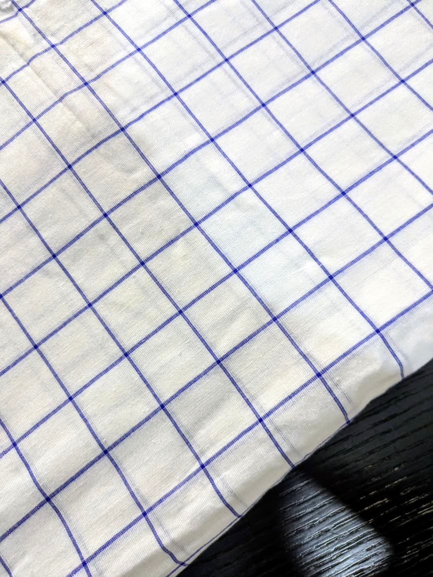 Running Fabric- White Mercerised cotton with Blue checks