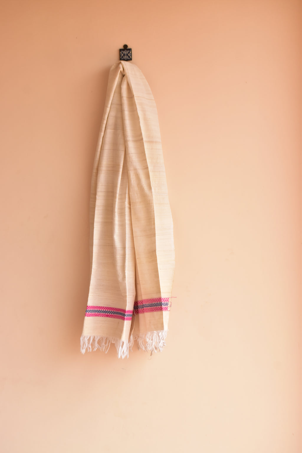 Cotton + Eri Dupatta - Pink & Navy Border