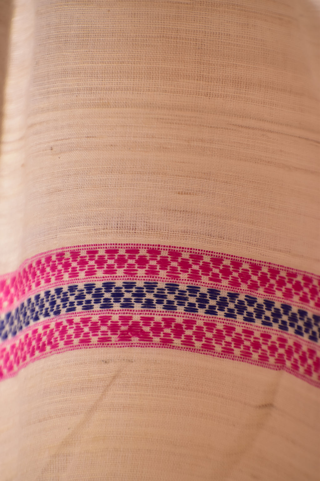 Cotton + Eri Dupatta - Pink & Navy Border