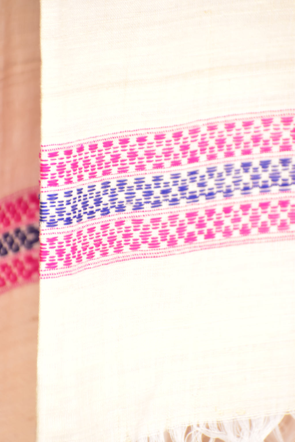 Cotton + Eri Dupatta - Pink & Navy Border