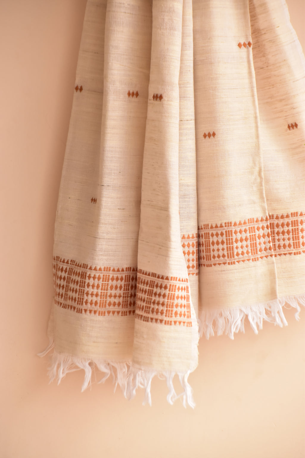 Cotton + Eri Dupatta - Beige Buta & Border