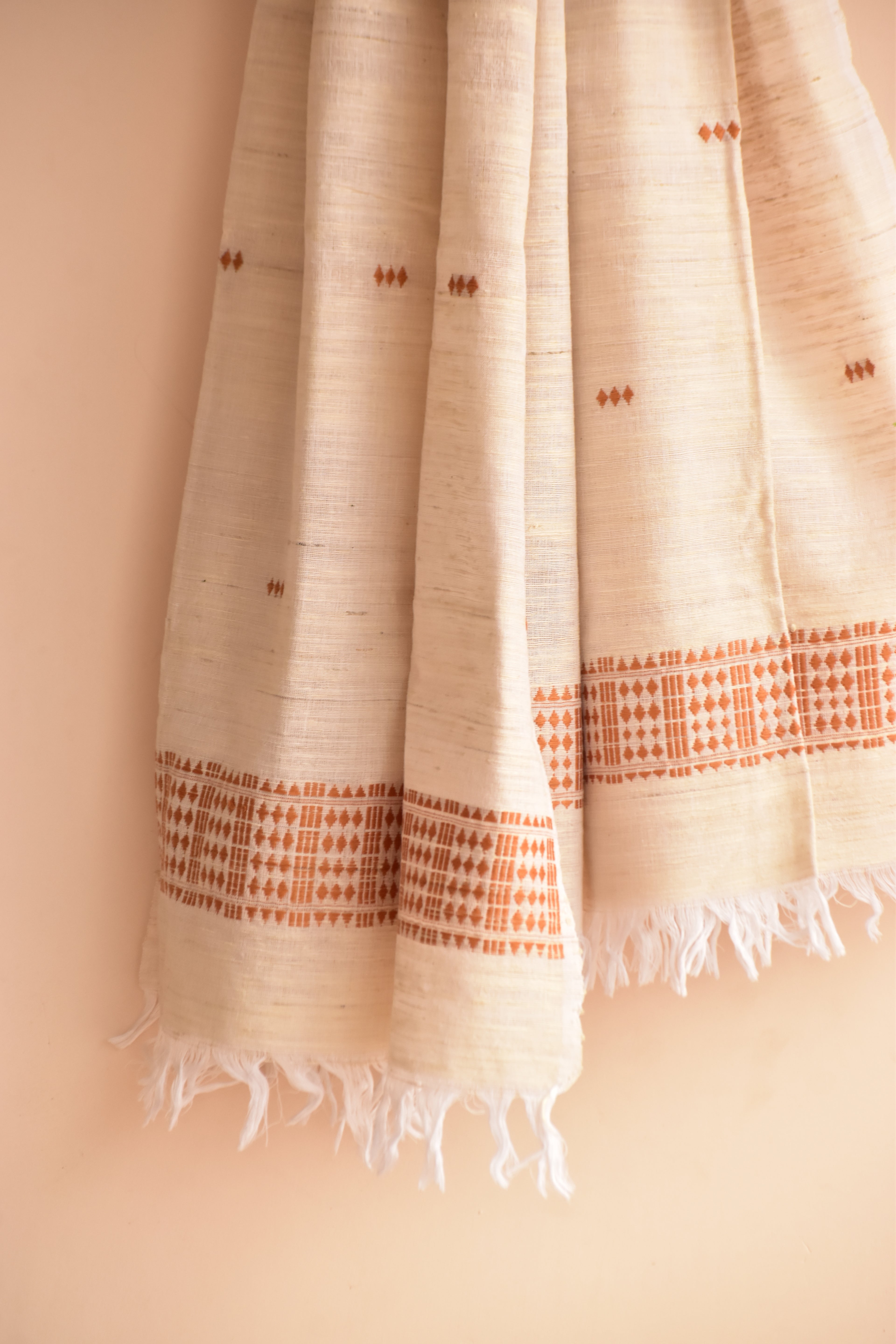 Cotton + Eri Dupatta - Beige Buta & Border