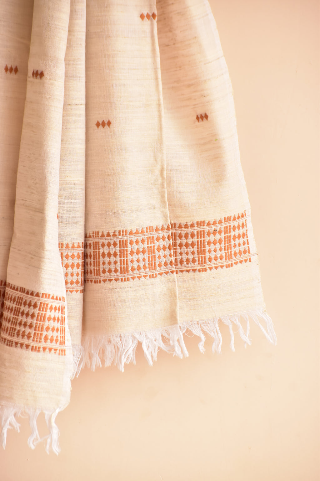 Cotton + Eri Dupatta - Beige Buta & Border
