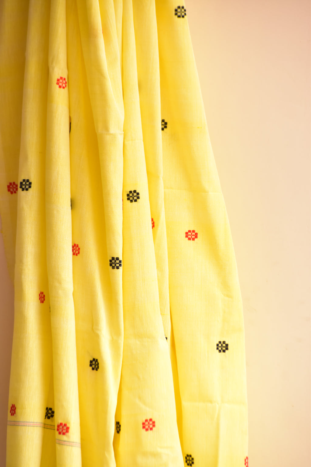 Handwoven Cotton Dupatta Yellow with Red & Black Buta