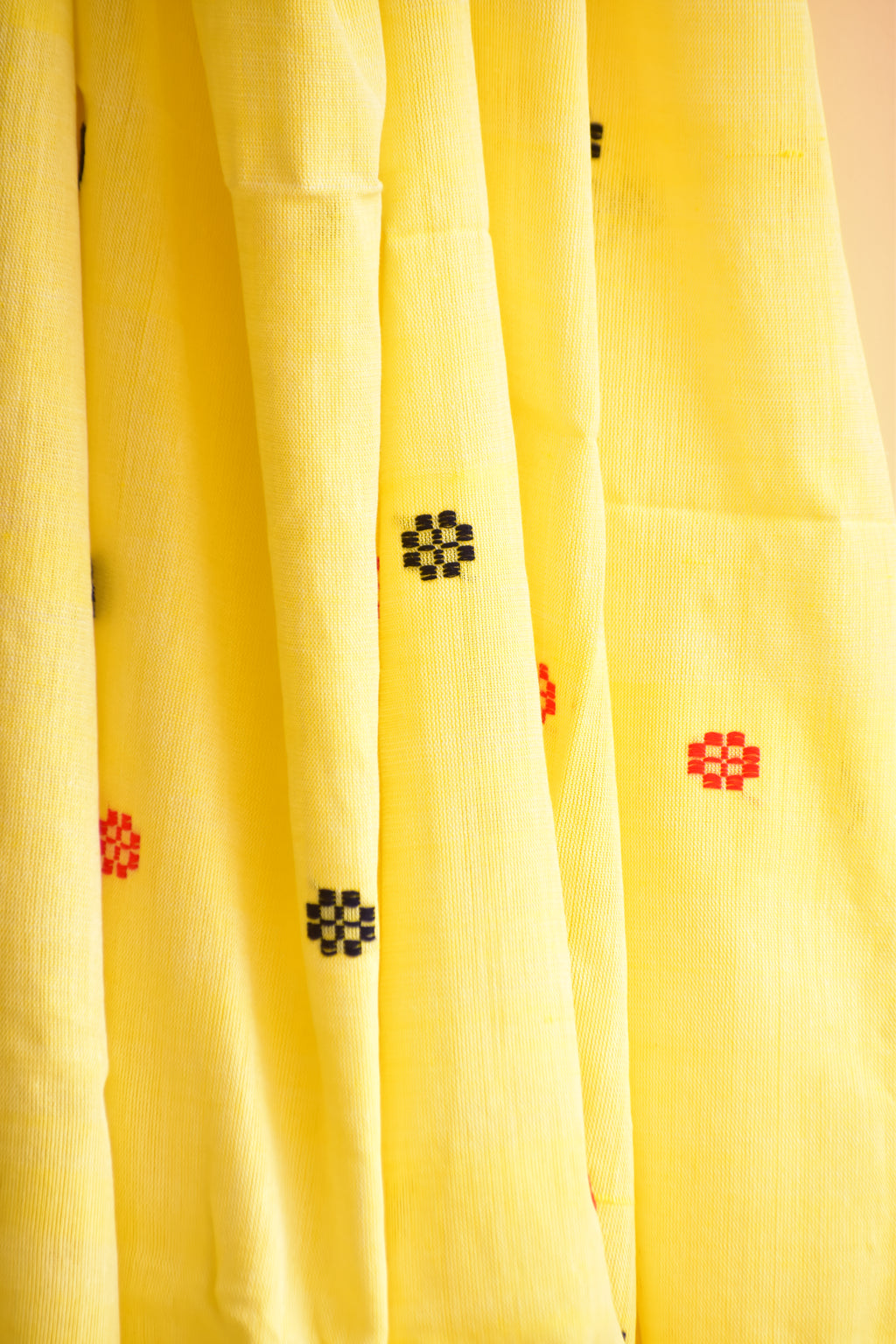 Handwoven Cotton Dupatta Yellow with Red & Black Buta